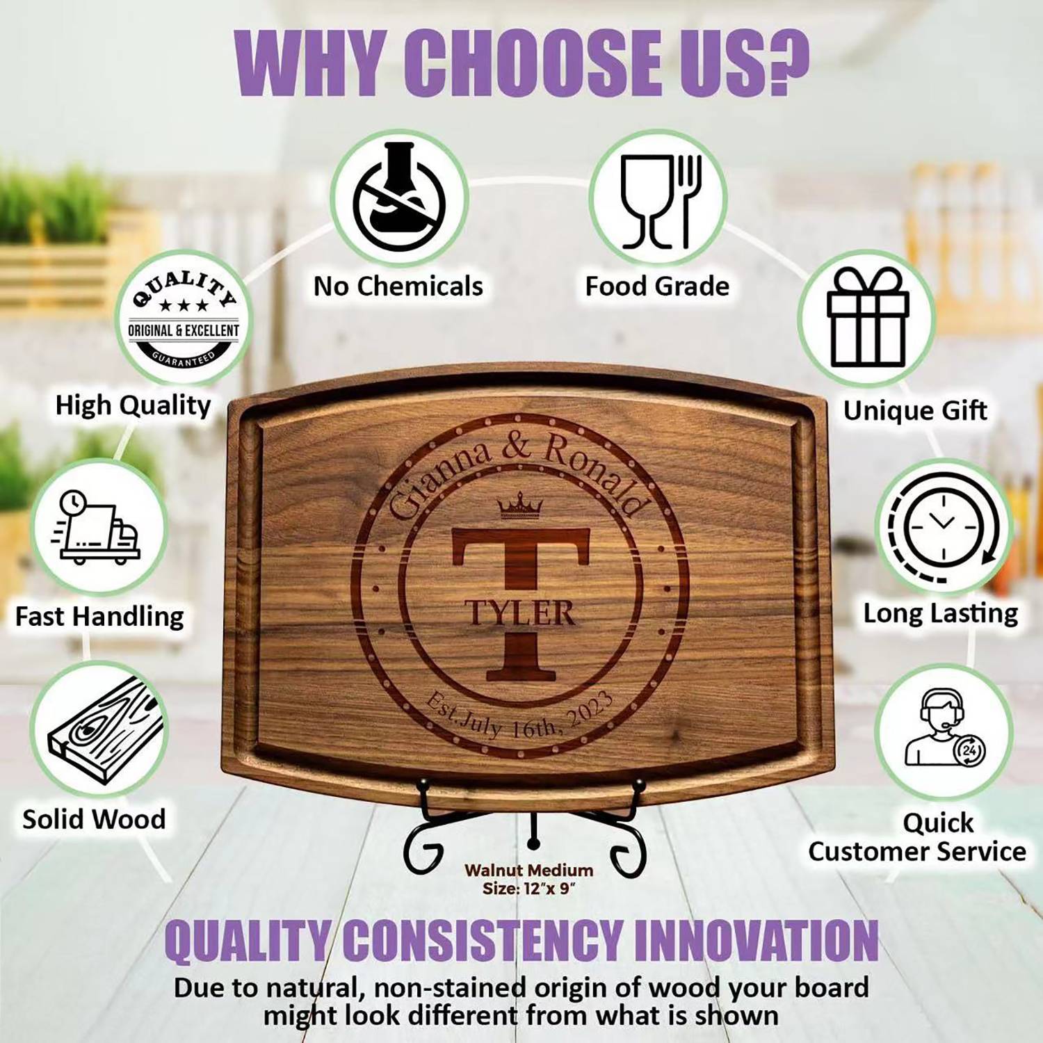Wooden Cutting Board w/ Drainage Groove 1