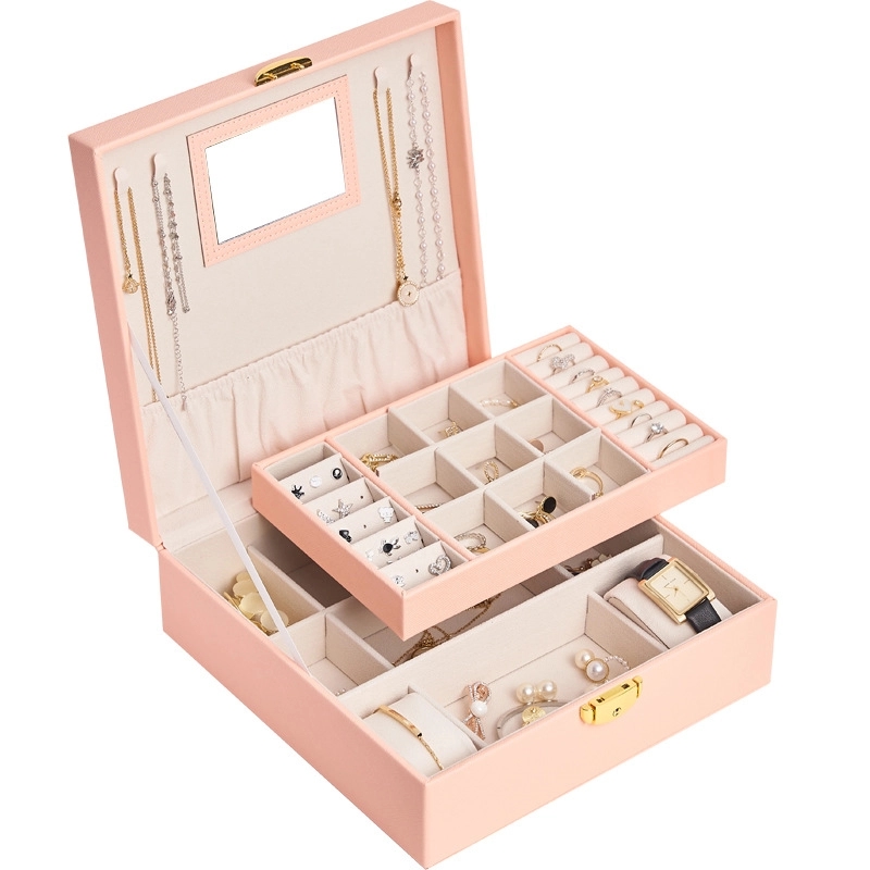 Custom 2-Layer Jewelry Organizer Box with Mirror & Lock 5