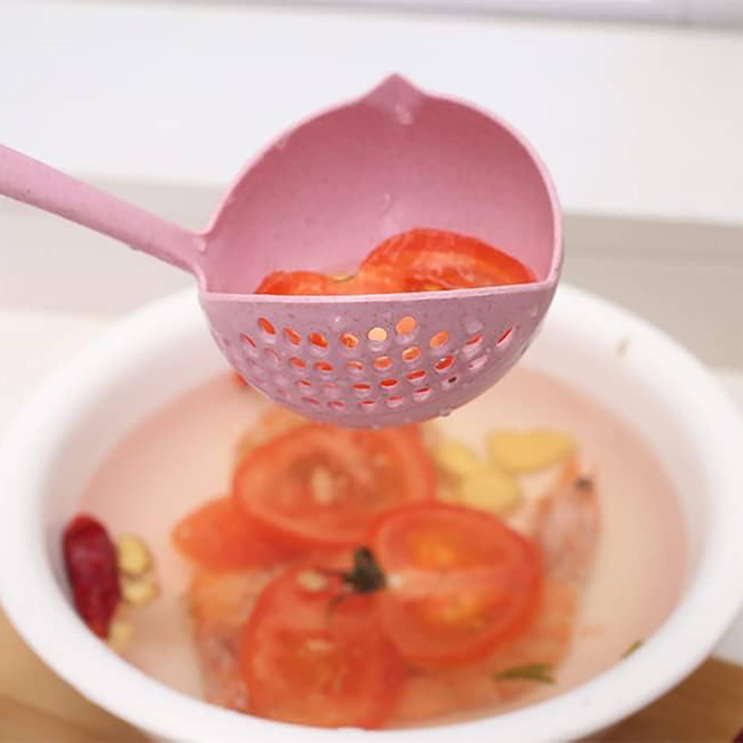 Heat-Resistant Hanging 2-In-1 Kitchen Ladle W/ Strainer 8
