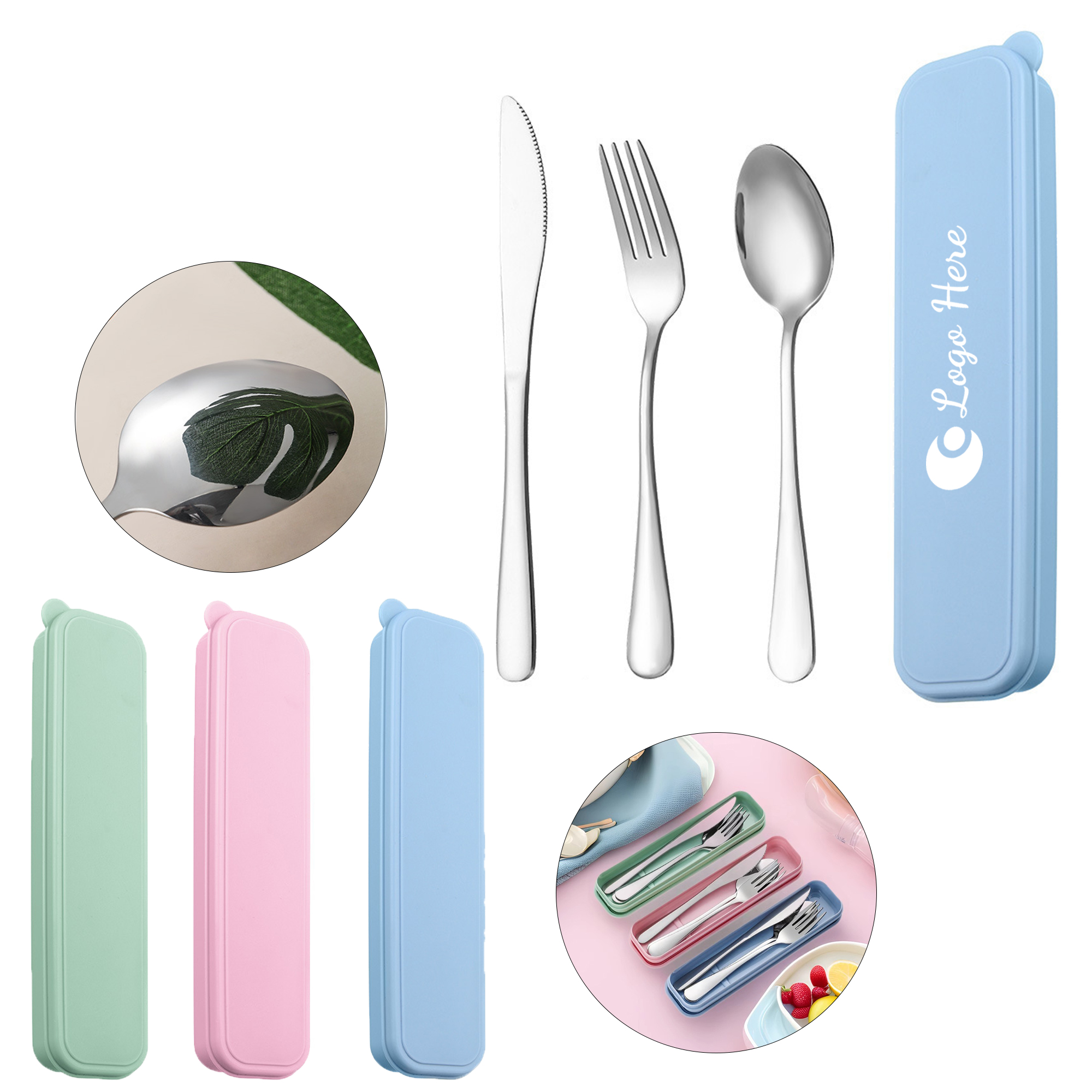 3 Piece Travel Stainless Steel Cutlery Set With Case 2