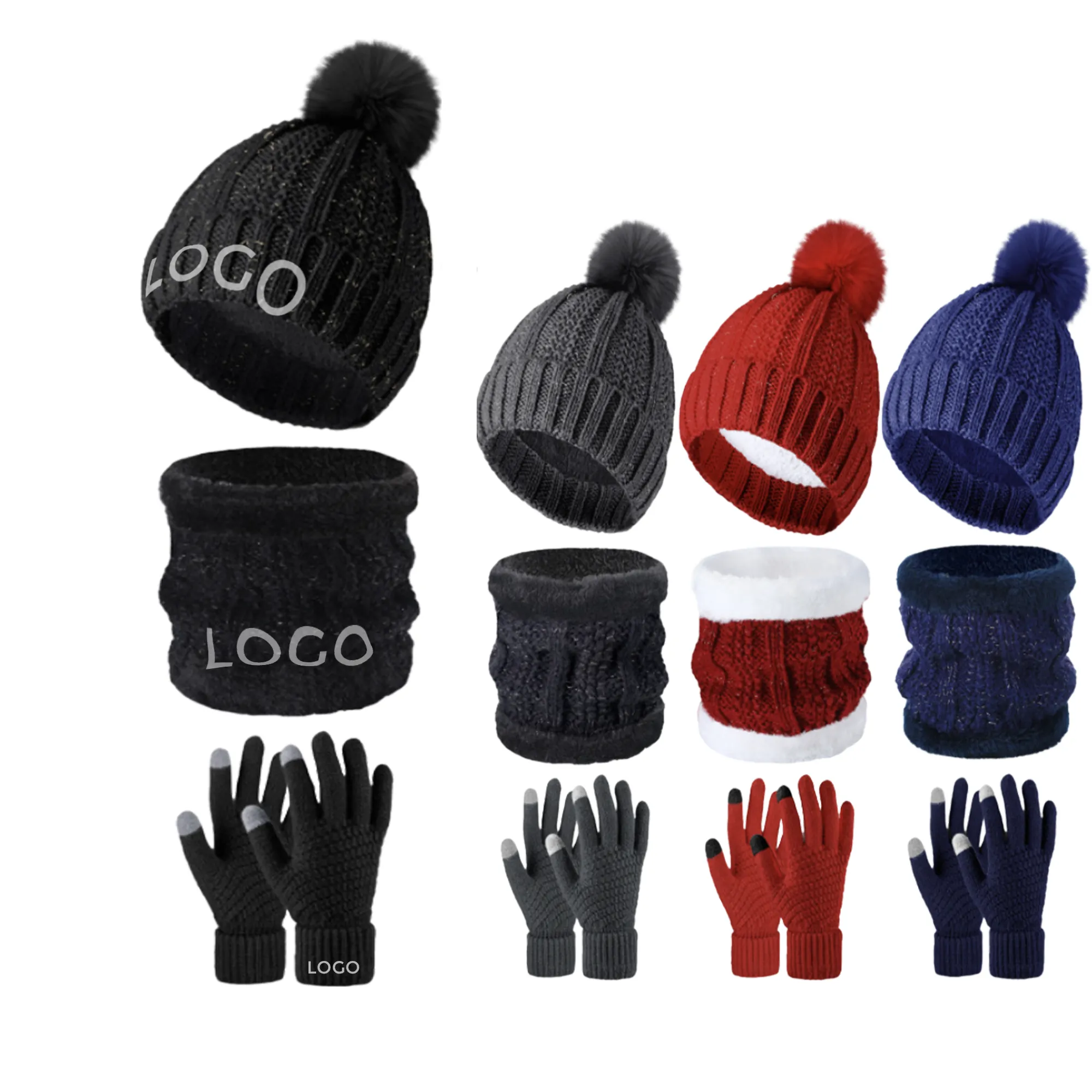 Three Piece Set Of Warm Gloves Hat And Scarf