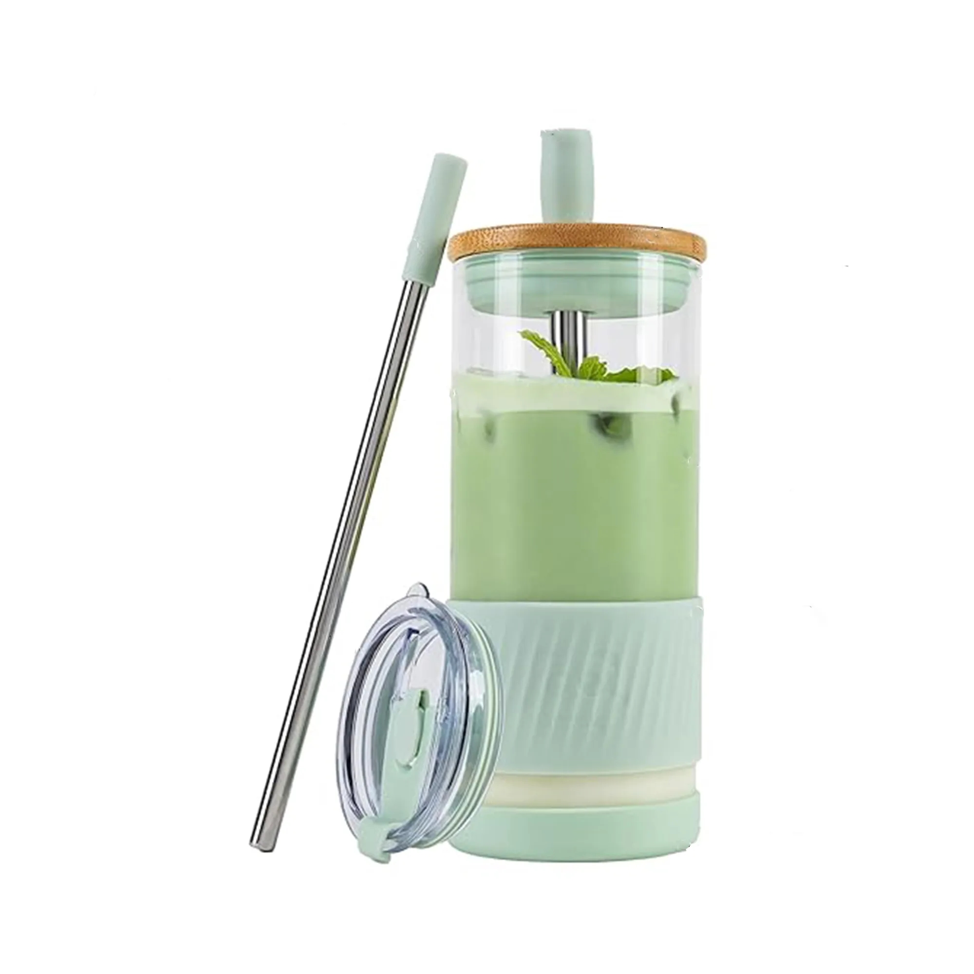 Glass Cups With Lids and Straws 7
