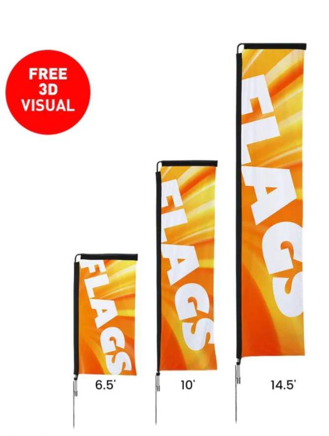 10' Premium Rectangle Flag Kit with Pole Stand & Cross Base (Single Side, Dye Sublimation)