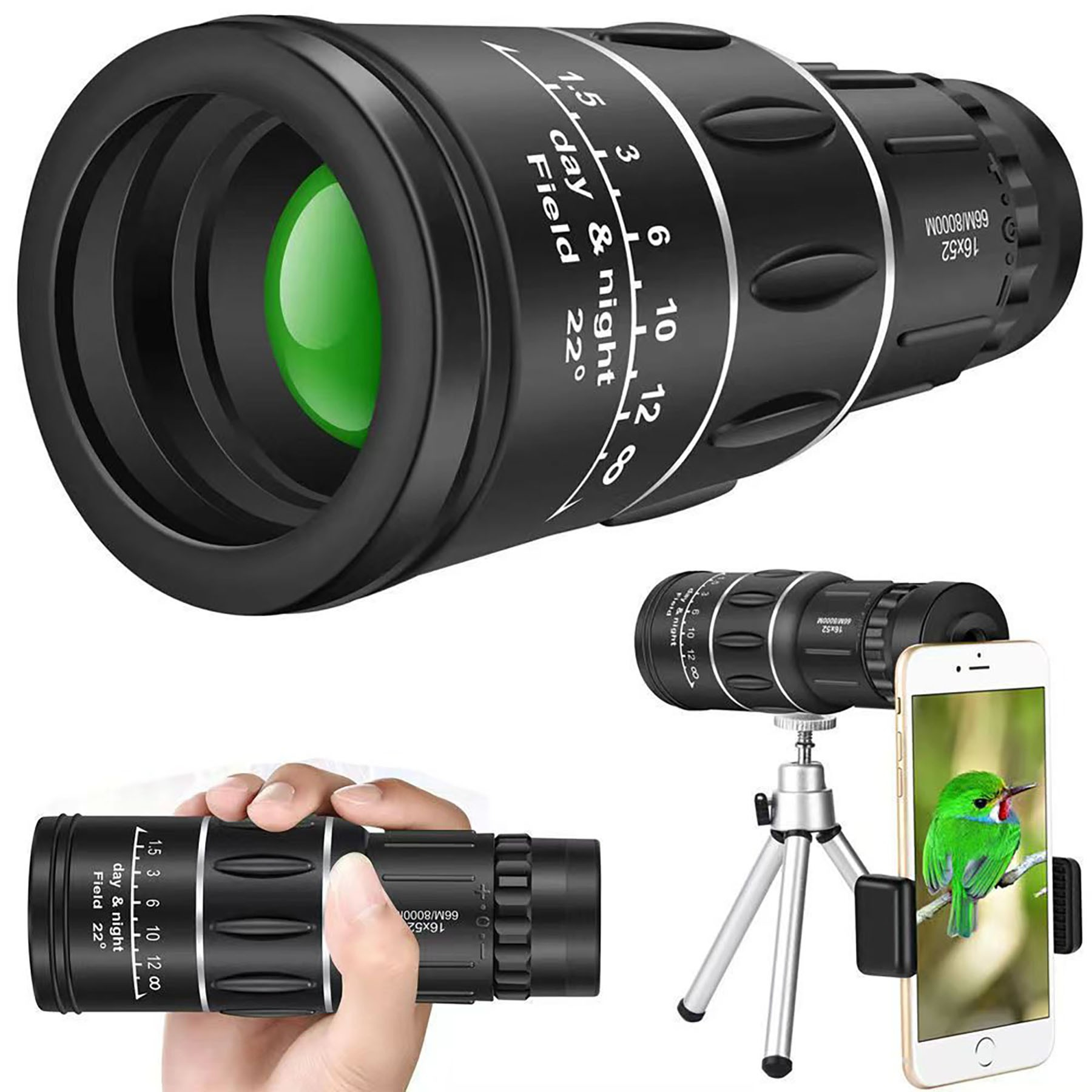 16X52 HD Monocular w/Holder & Tripod For Smartphone
1
