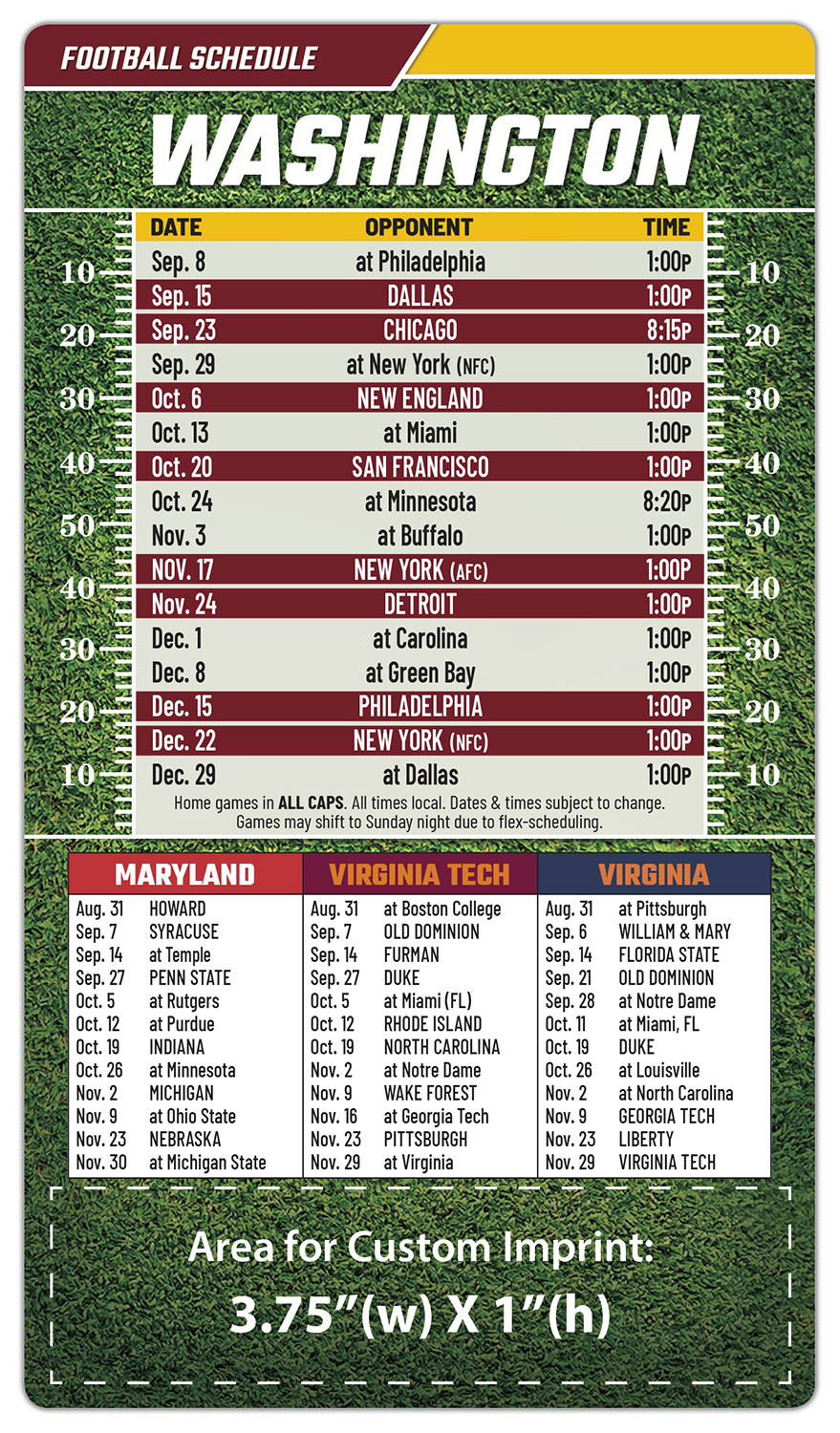 Magnet Football Sport Schedules - 4x7 Round Corners 1