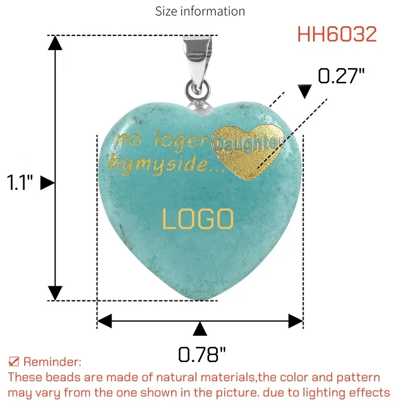 Heart Gemstone Pendant Charm with Custom Logo 3