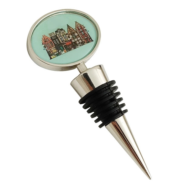 Oval Zinc Alloy Bottle Stopper with Epoxy Dome 3