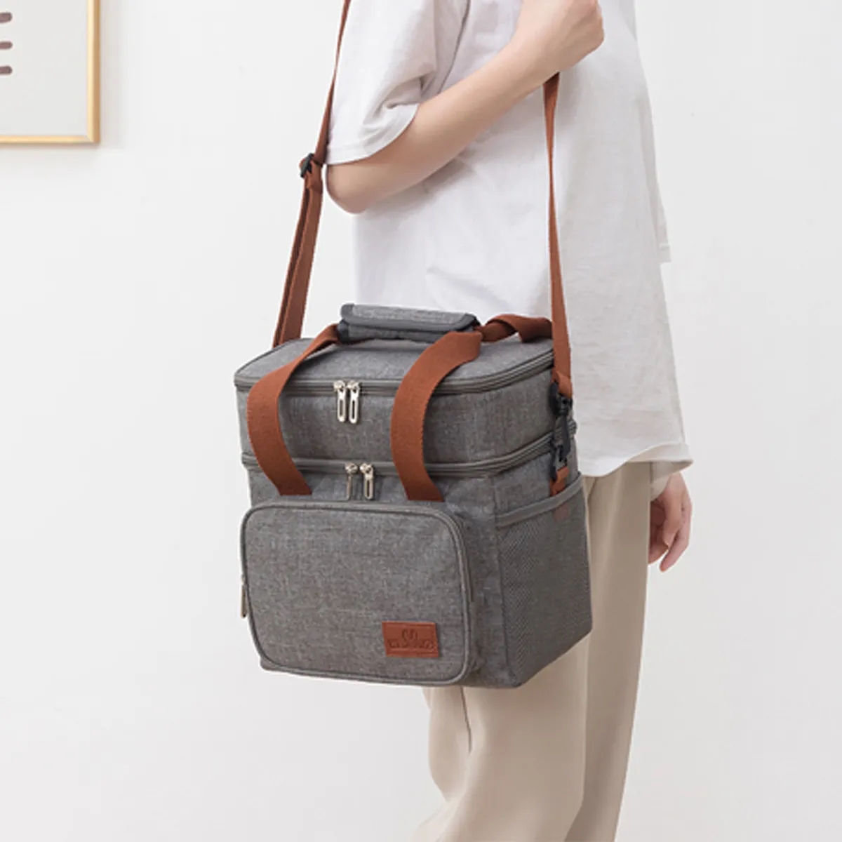 Reusable Leakproof Double Deck Soft Insulated Tote Lunch Bag 5