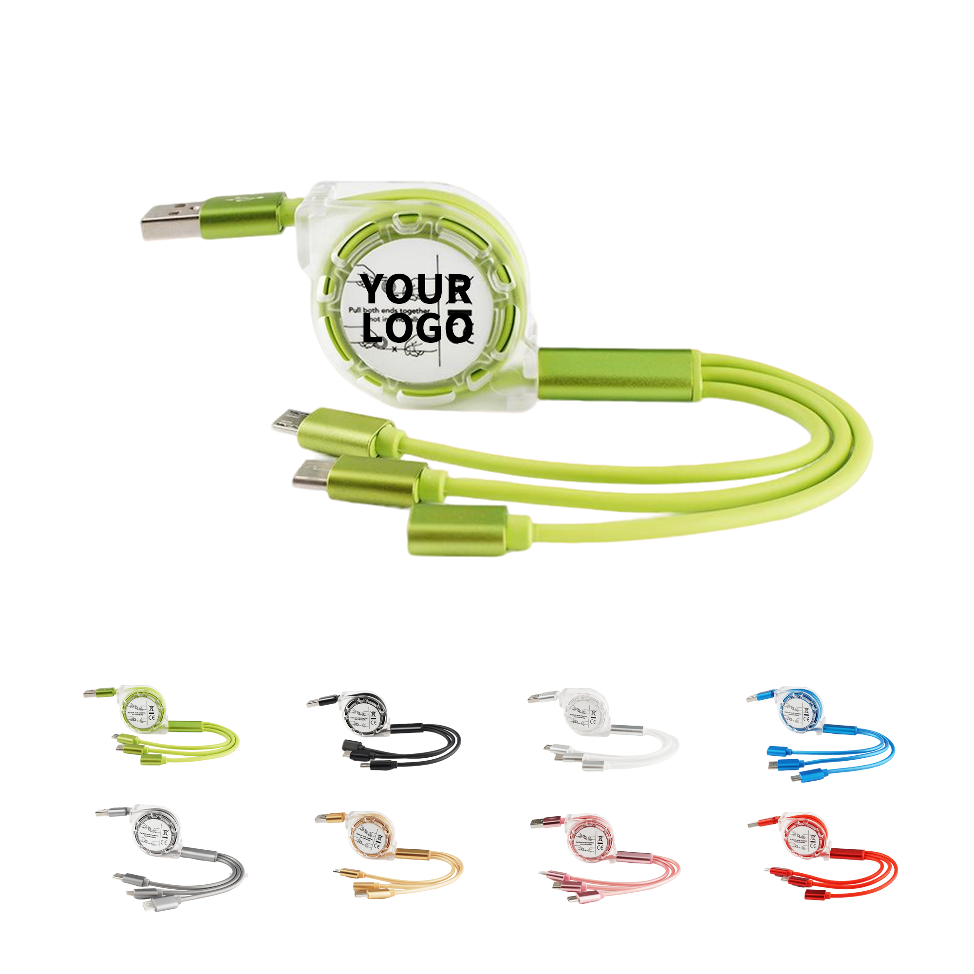 Retractable Three In One Charge Cord 39.4" 10