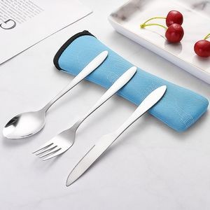 3 In 1 Flatware Stainless Steel Knife Fork Spoon Set With Pouch 19