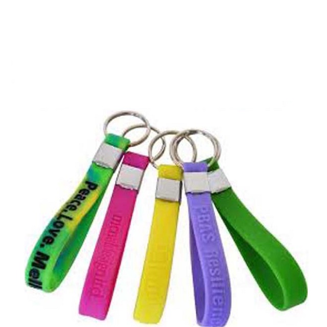 1/2 Inch Wide Embossed Silicone Wristband Keychain 1