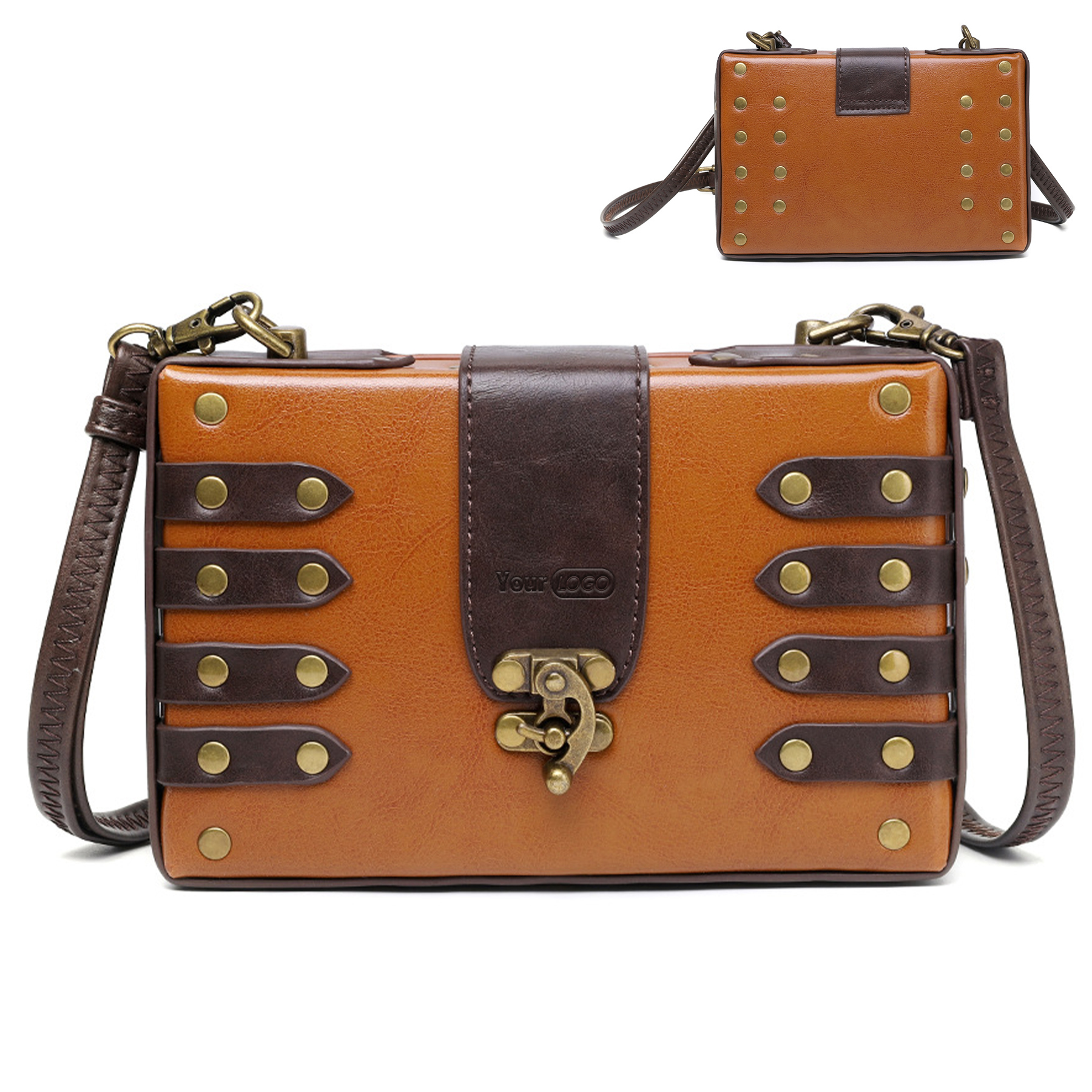 PU Punk industrial retro style small square bag 2