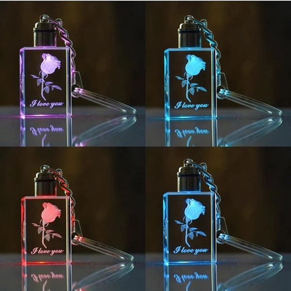 LED Light 3d/2d Laser Engraving Crystal Glass Keychain 4