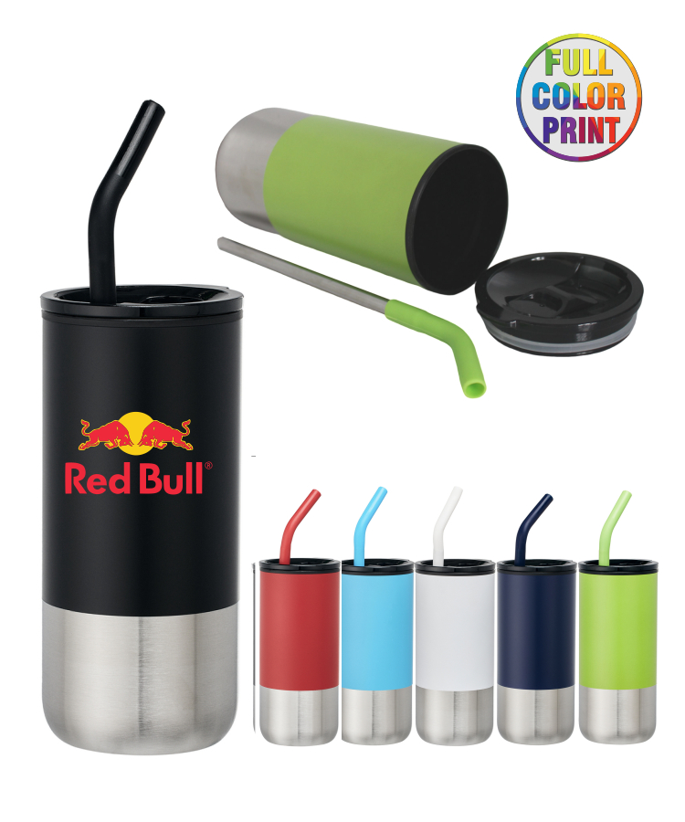 Union Printed - 18oz Double-wall Stainless Steel Tumbler (plastic liner) SS Drinking Straw and Silic 1