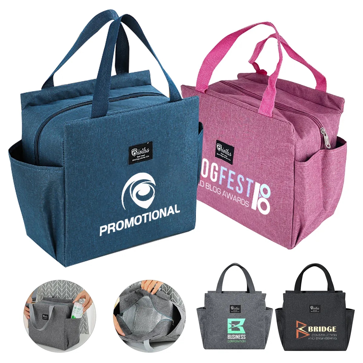 In Stock Custom Portable Reusable Tote Cooler Lunch Bags 3