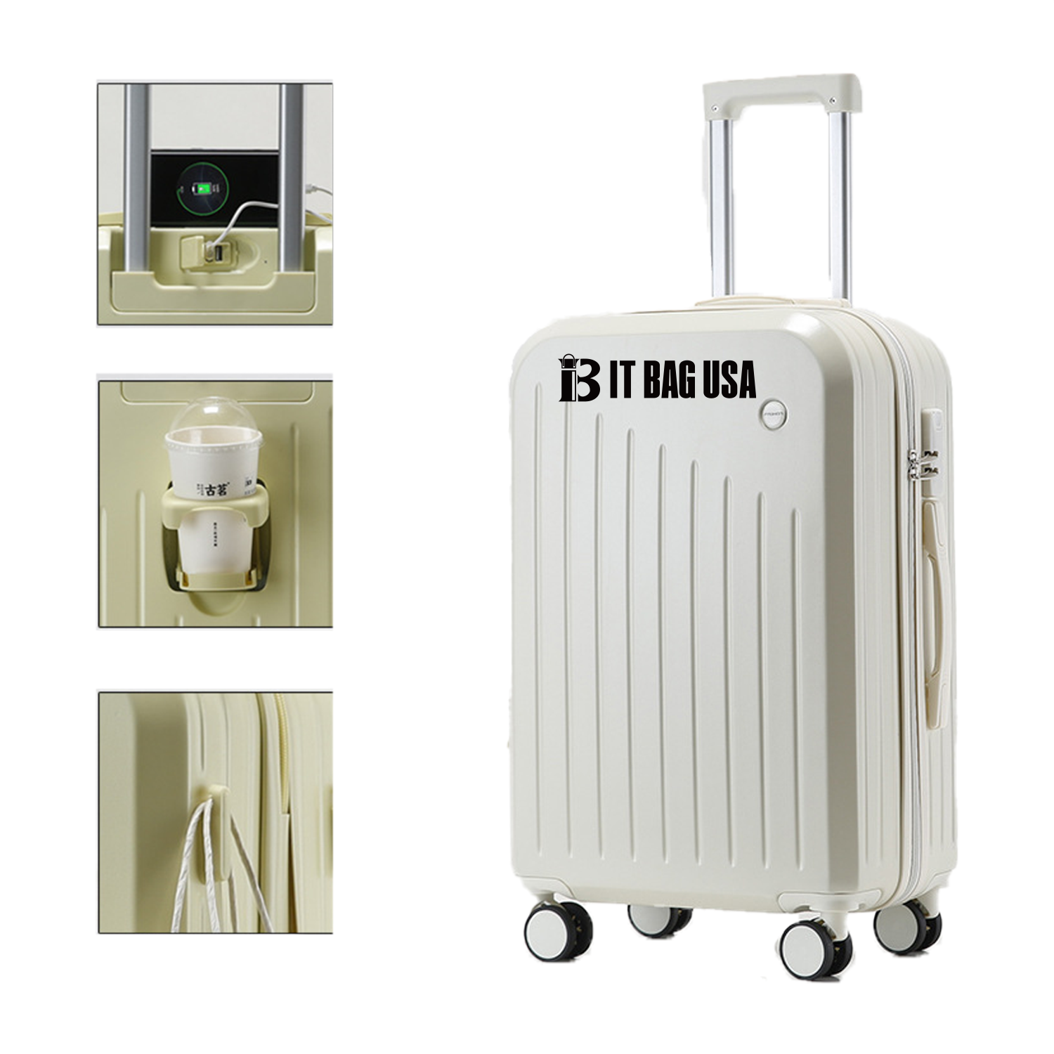 Pc Hard Shell Suitcase With Charger Built In Usb Port 2