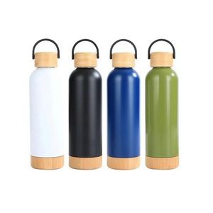 Vacuum Bottle with Bamboo Lid and Base 1