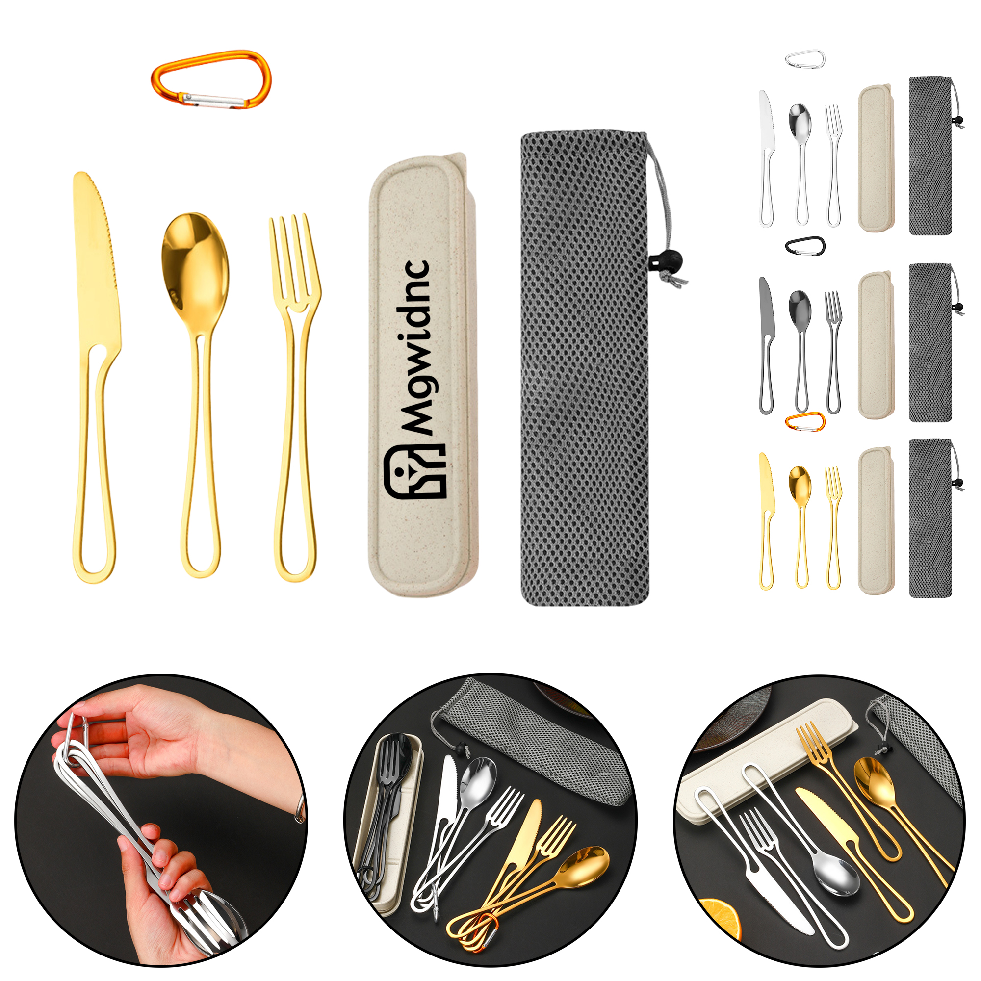 Portable Camping Cutlery Set - Stainless Steel Knife Fork Spoon 3-Piece Outdoor Picnic Utensils