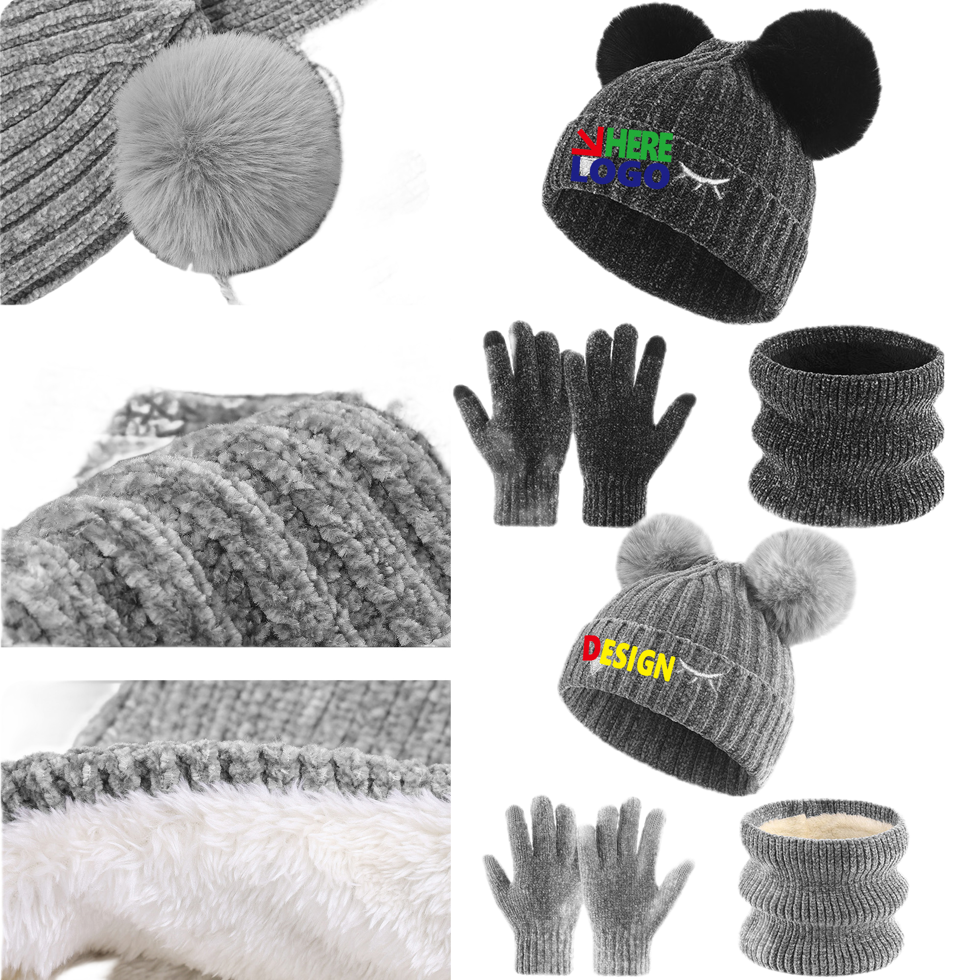 Winter Hat Gloves Scarf Set Girls Toddler 3
