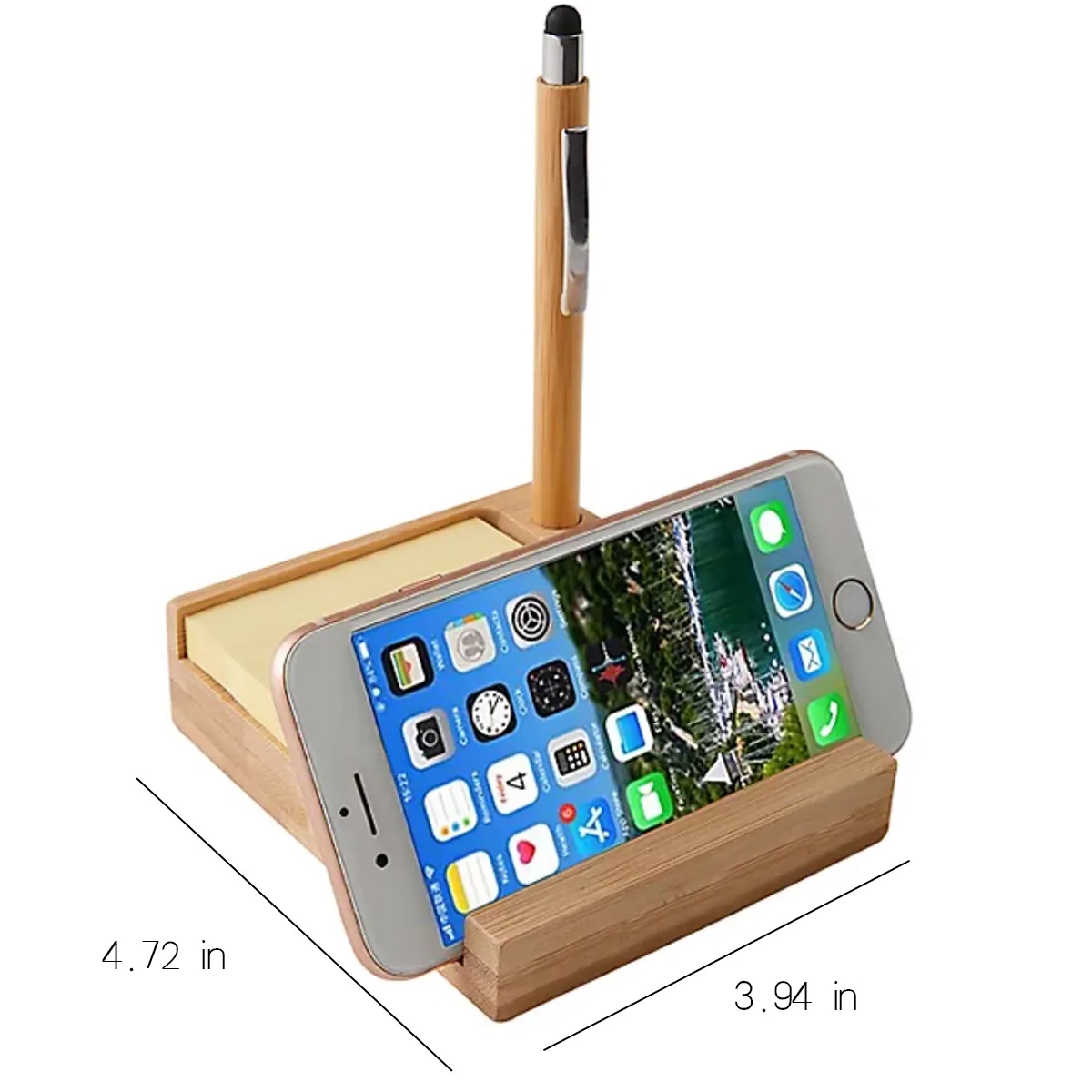 FSC Bamboo Sticky Note Dispenser with Pen Phone Desk Holder 3