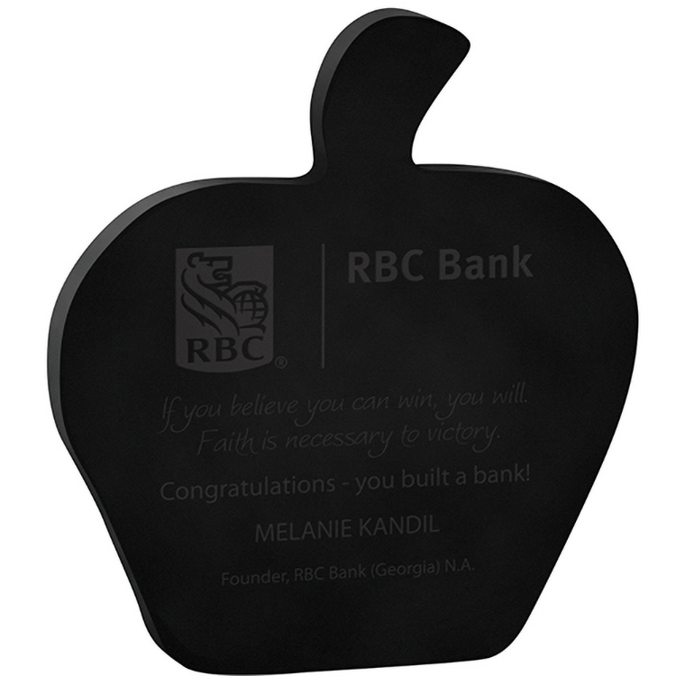 Black Apple Acrylic Paper Weight (4 1/8"x 4 5/8"x 3/8") Screen-Printed