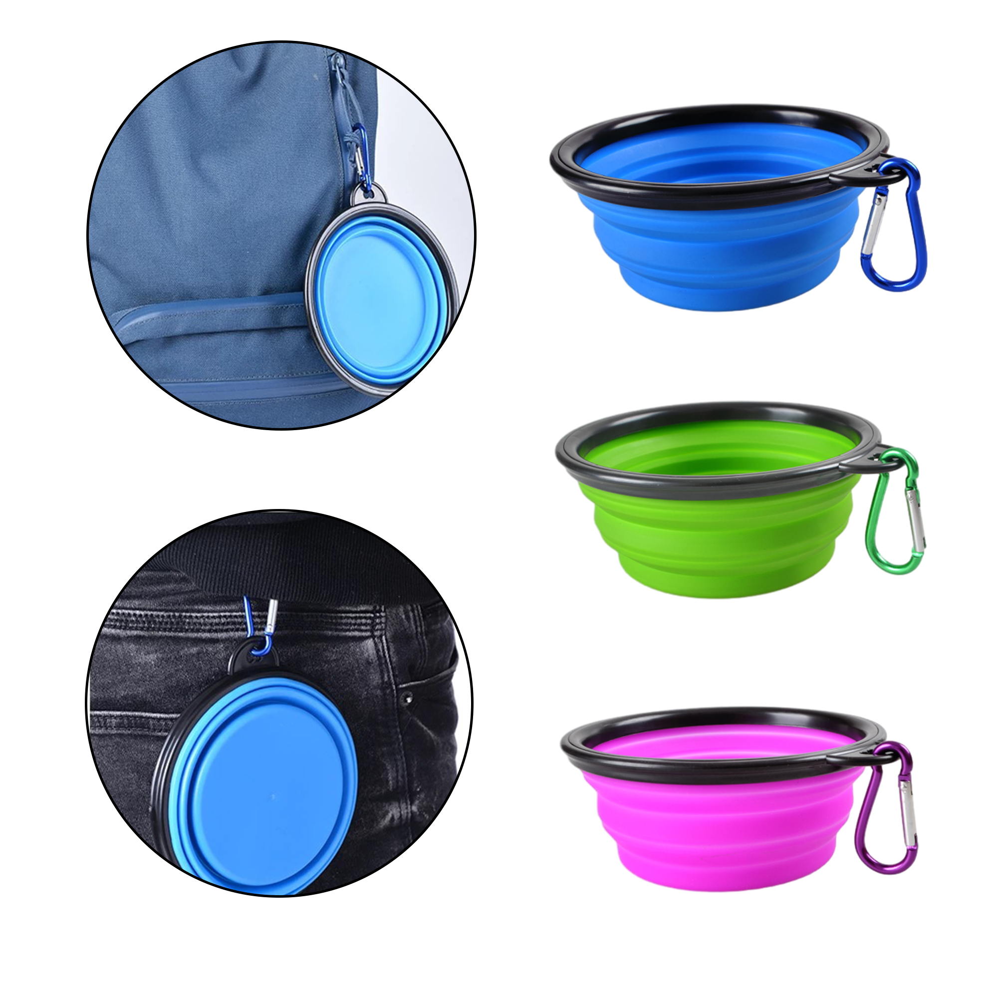 Foldable Pet Dog Bowl With Carabiner 2