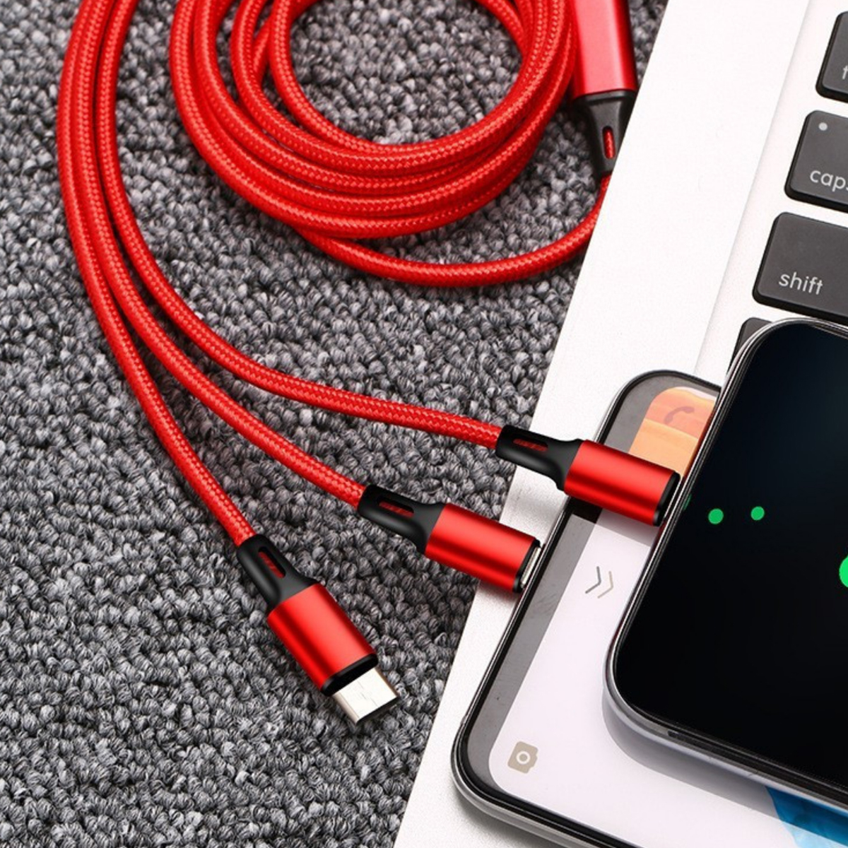 3-in-1 Charging Cable with Case USB to Type-C 3
