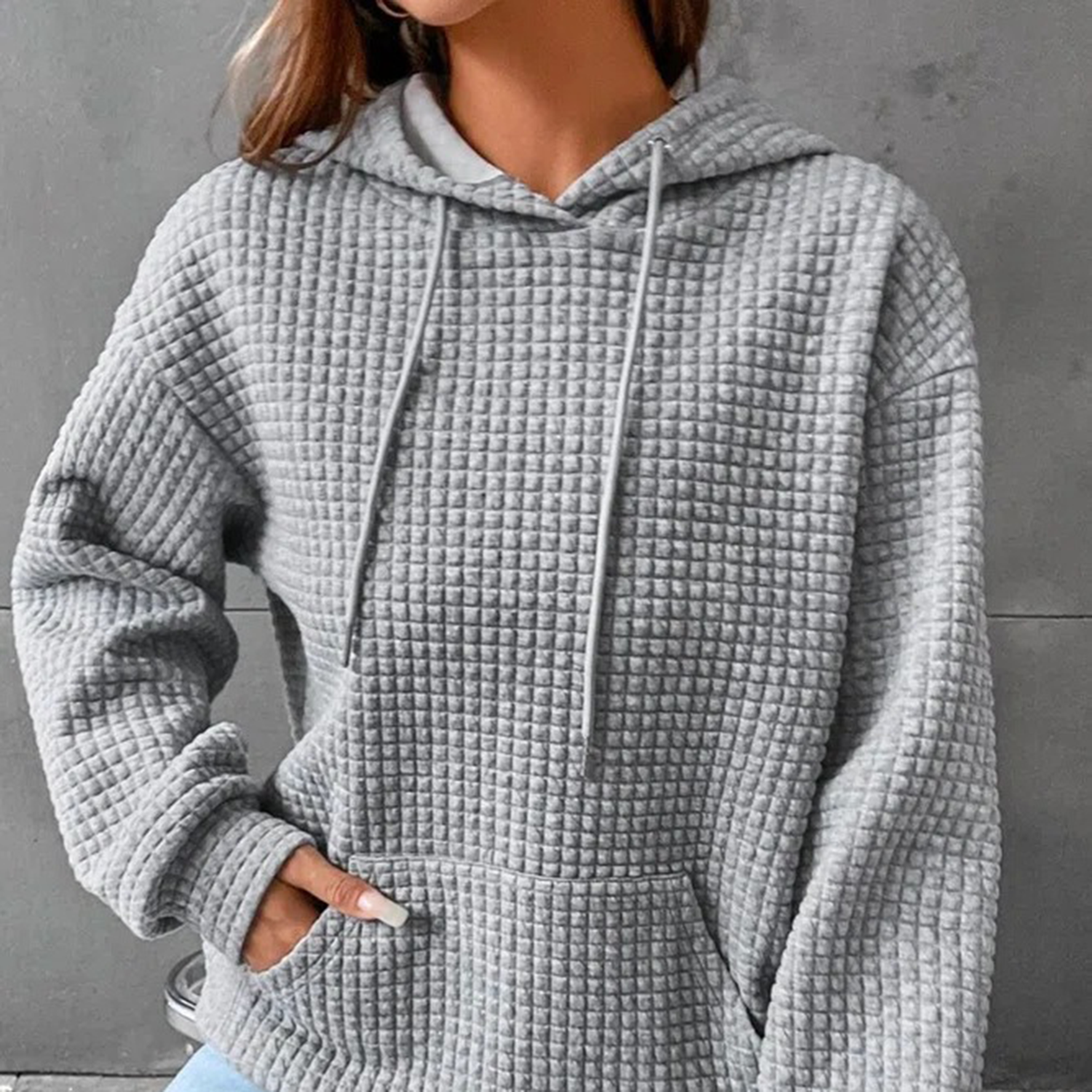 Waffle Knitted Polyester Oversized Hoodie, custom hoodie or sweatshirt with logo imprint 7