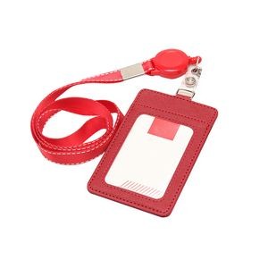 Retractable Lanyard 3 Pockets Dual Side PU Leather Card Holder 12