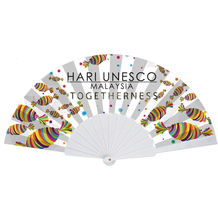 Cloth Fabric Folding Hand Fan - Plastic Handles 5