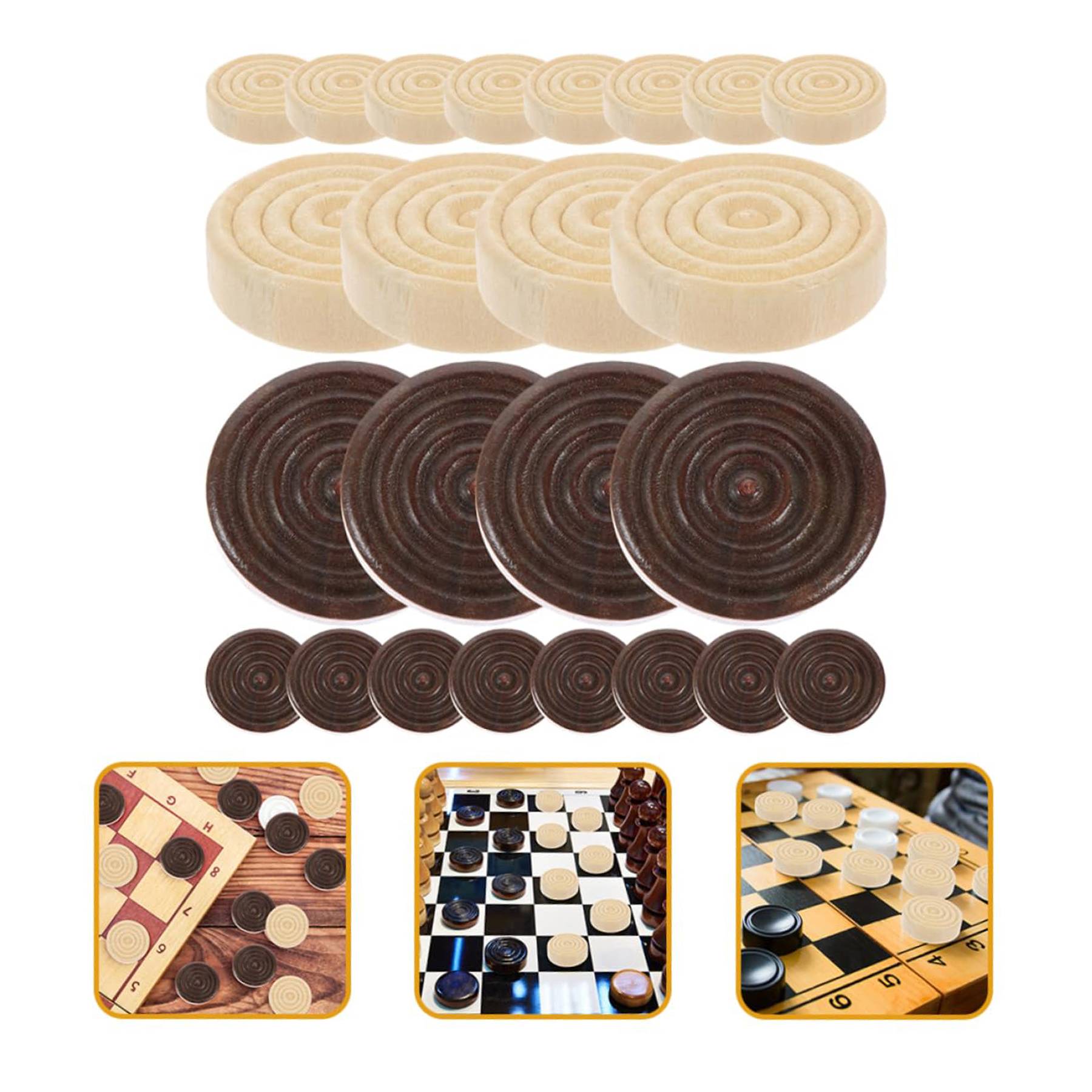 Solid Wooden Round Checkers Pieces Chess 5