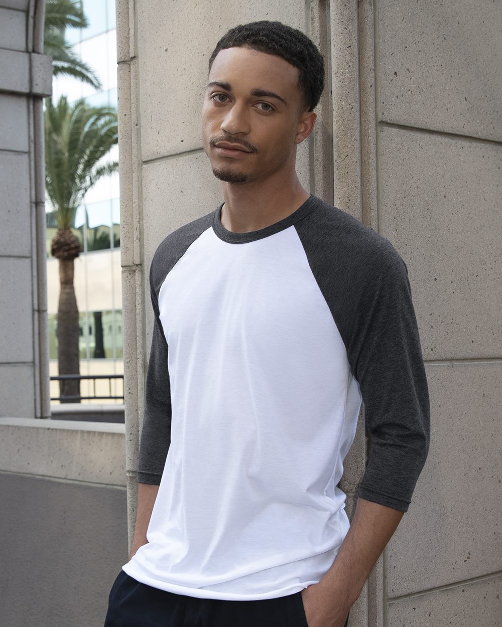 USA-Made 50/50 Poly/Cotton Raglan Three-Quarter Sleeve Tee US