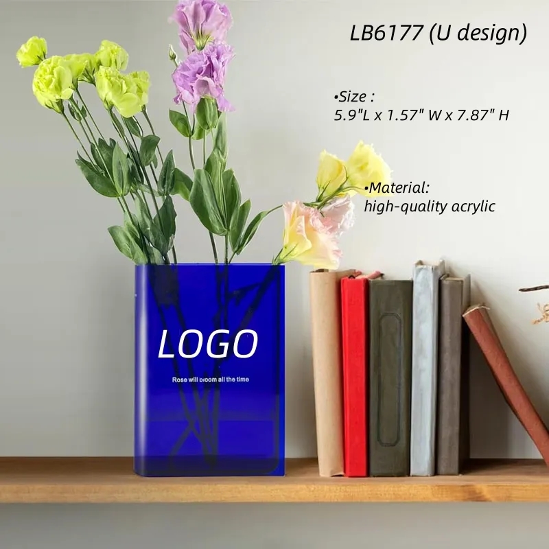 Acrylic Book Vase for Flowers Bookshelf Decor 3