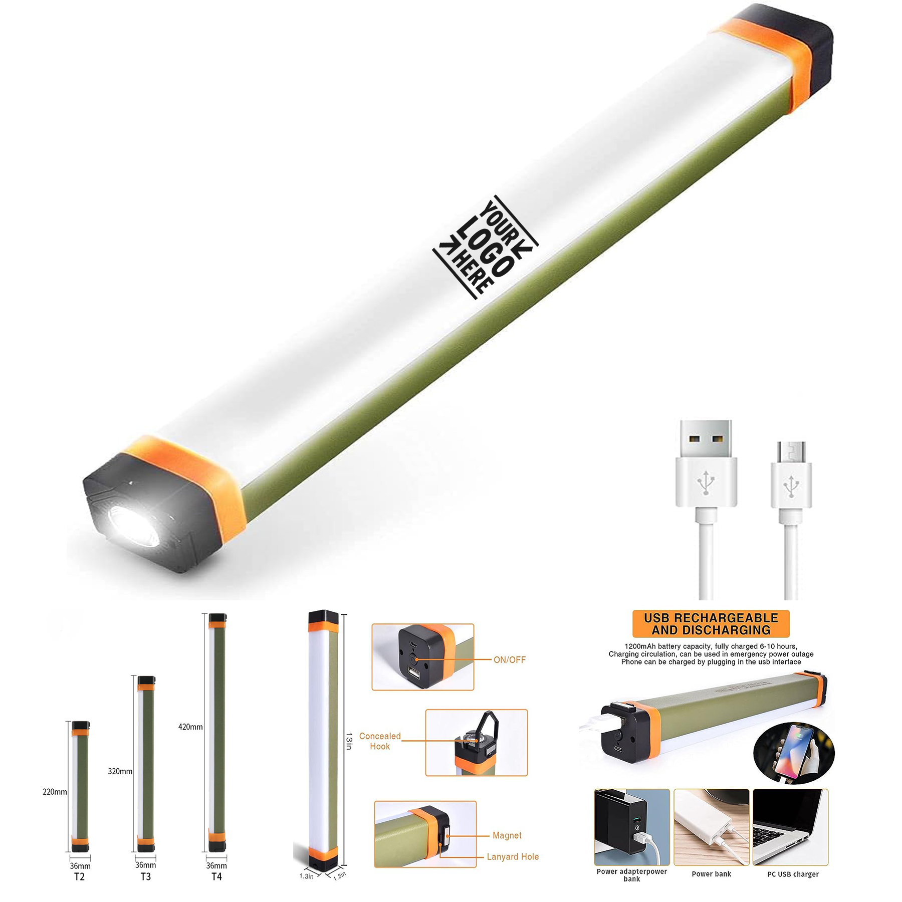 Multifunctional USB Rechargeable Magnetic Work LED Camping Light Portable Waterproof Power Bank
