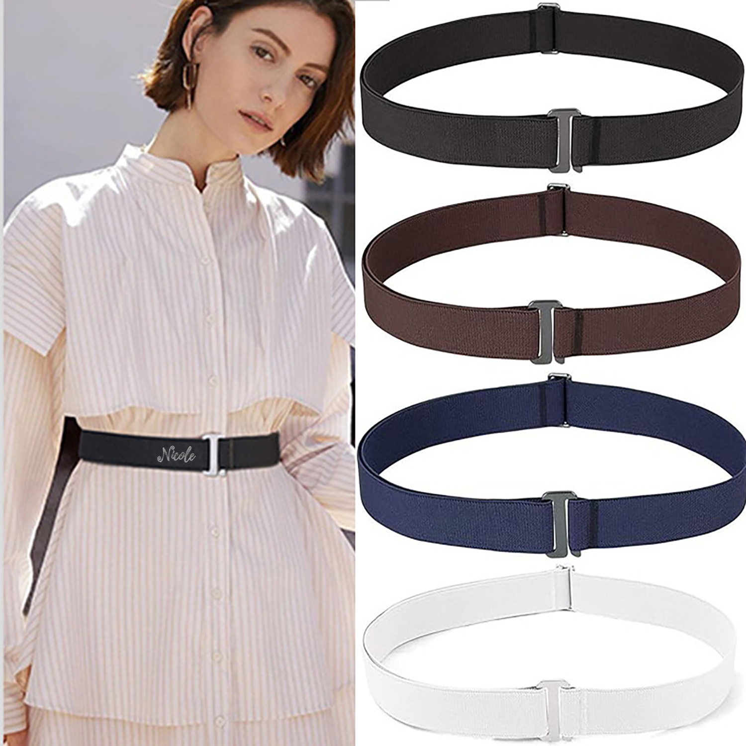 Women's Durable Elastic Belt w/ Flat Buckle 3