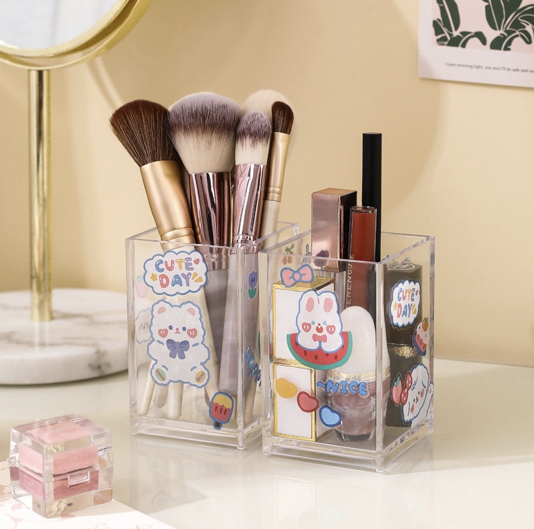 Clear Acrylic Pencil Pen Holder Cup Makeup Brush Storage Organizer 11