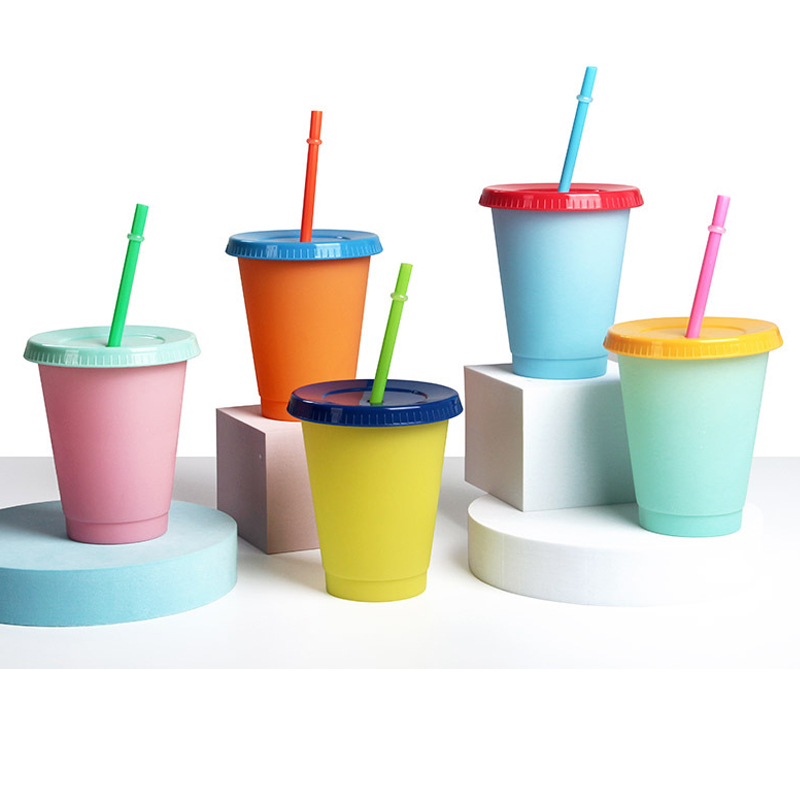 16OZ Reusable Color Changing Plastic Cups w/Lids and Straws 7