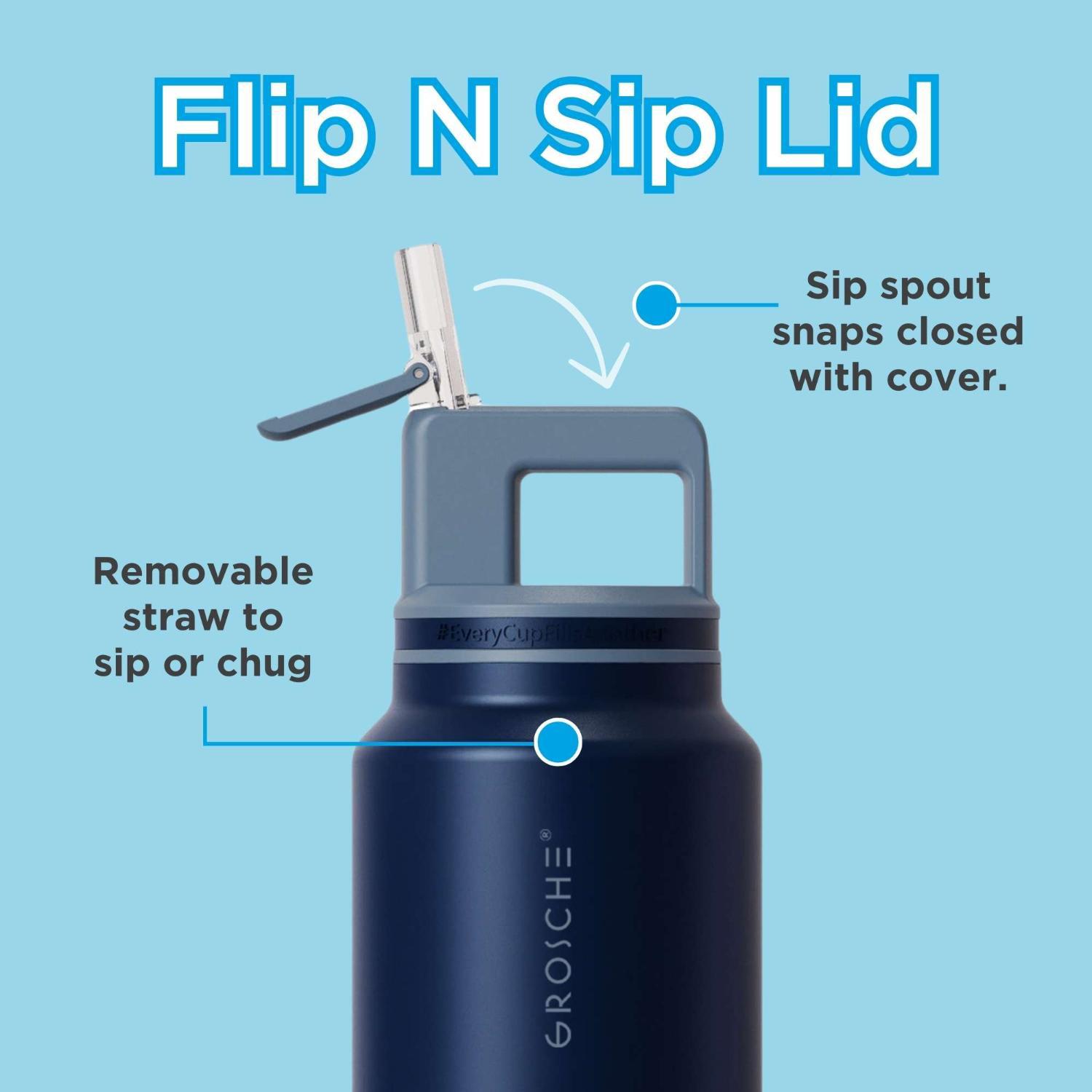 40 oz. GROSCHE® ALPINE Flip 'N Sip Insulated Water Bottle With Straw 3