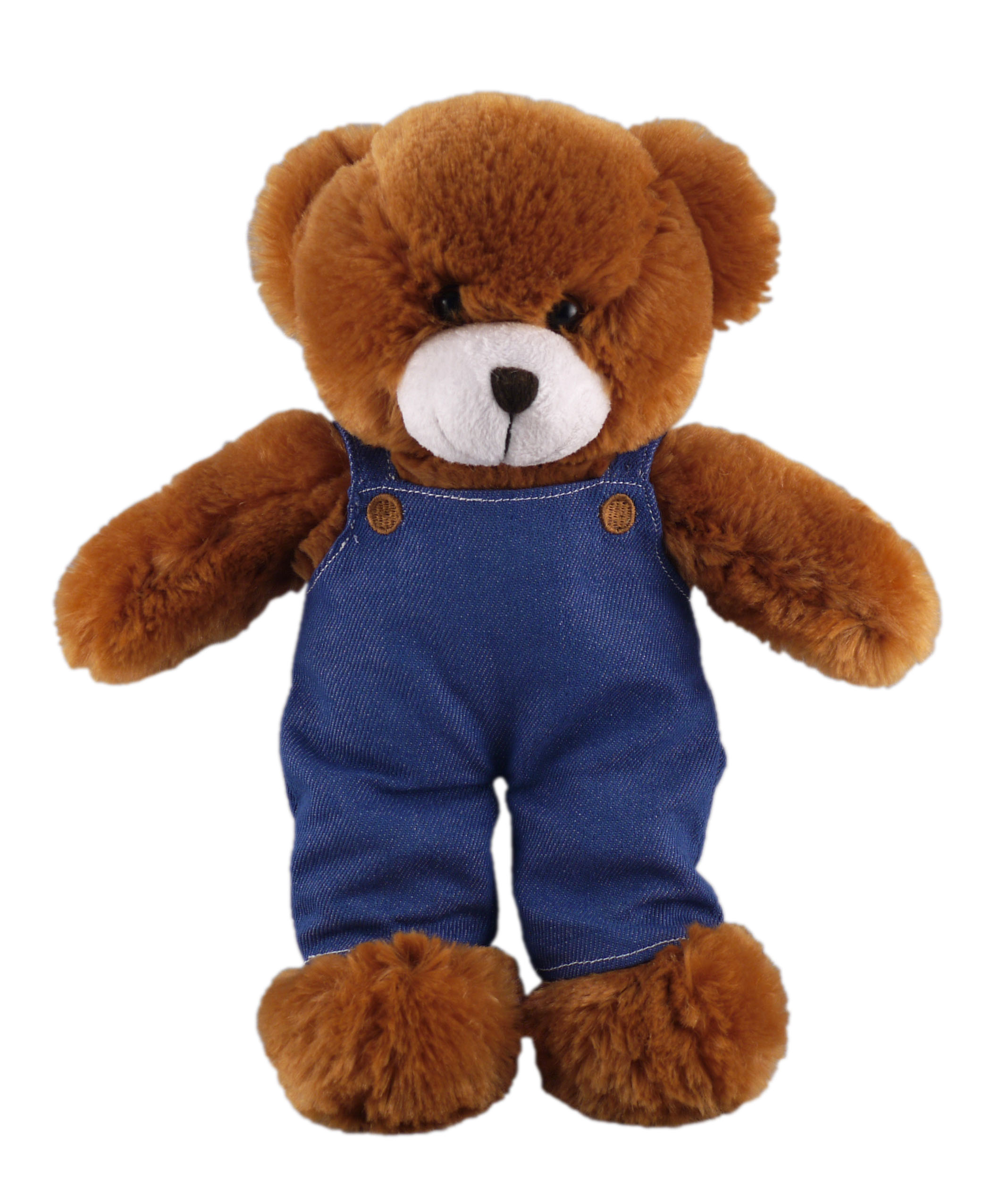 Soft Plush Stuffed Mocha Teddy Bear in denim overall.