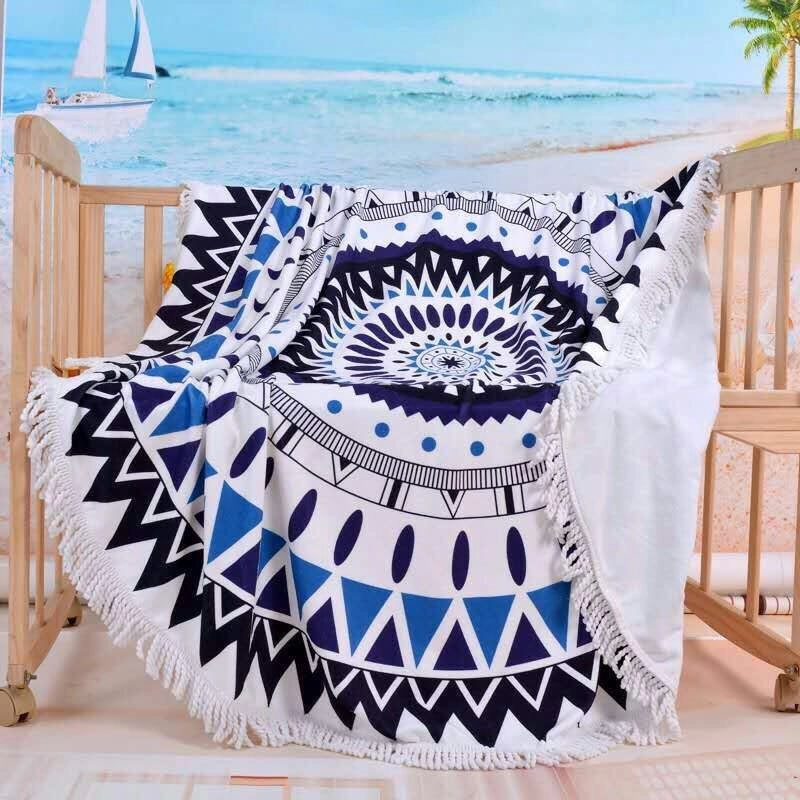 Full Color Round Beach & Picnic Towel With Fringe - 60" 6