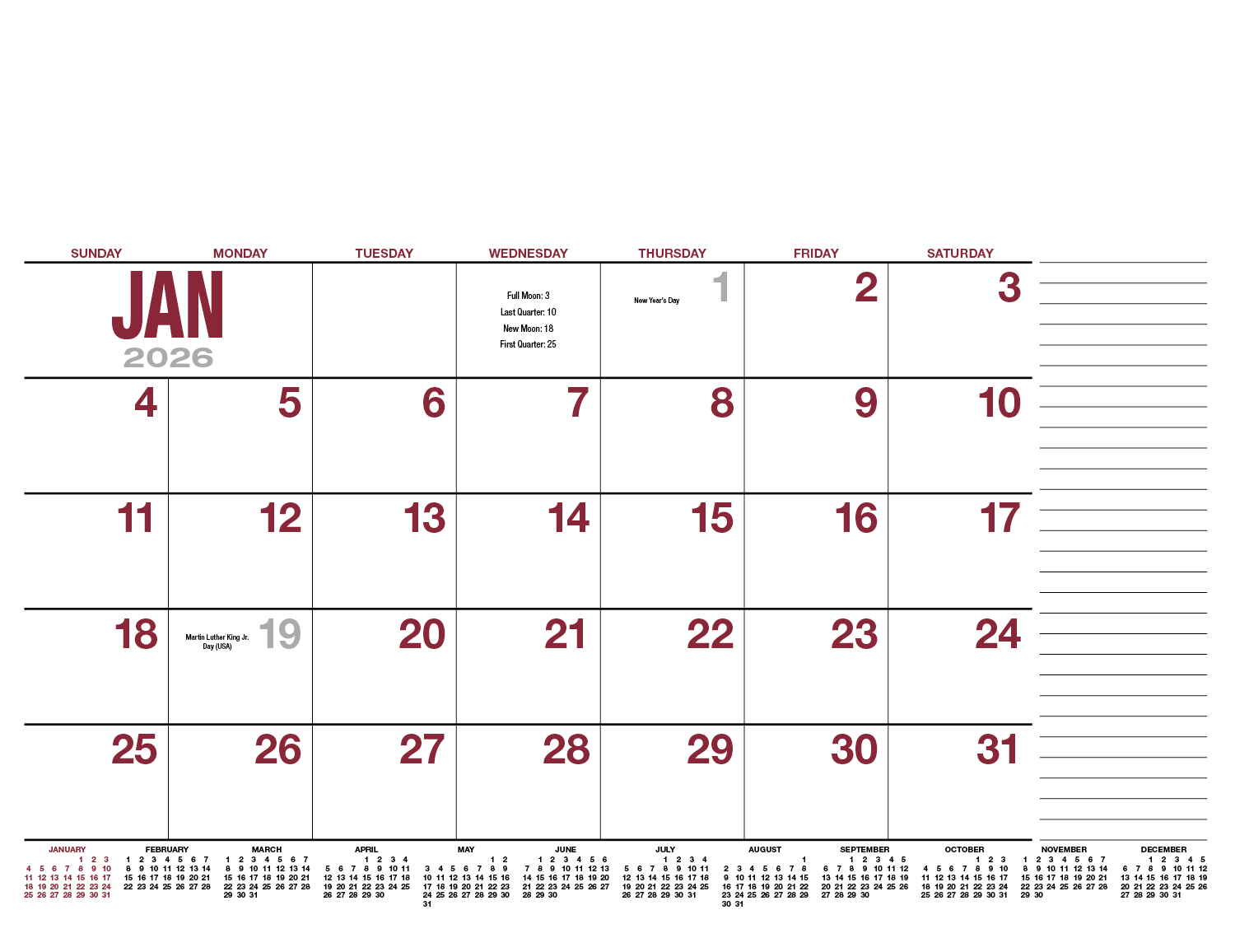 HotLine® Products 13-Month Desk Pad Calendar 9