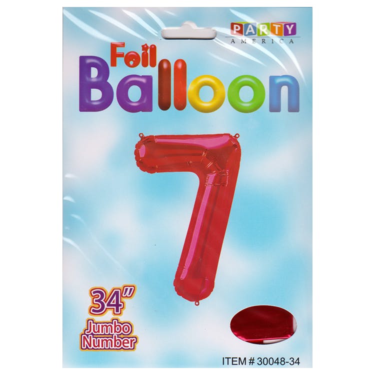 Mylar Number 7 Balloons - Red 34" 2