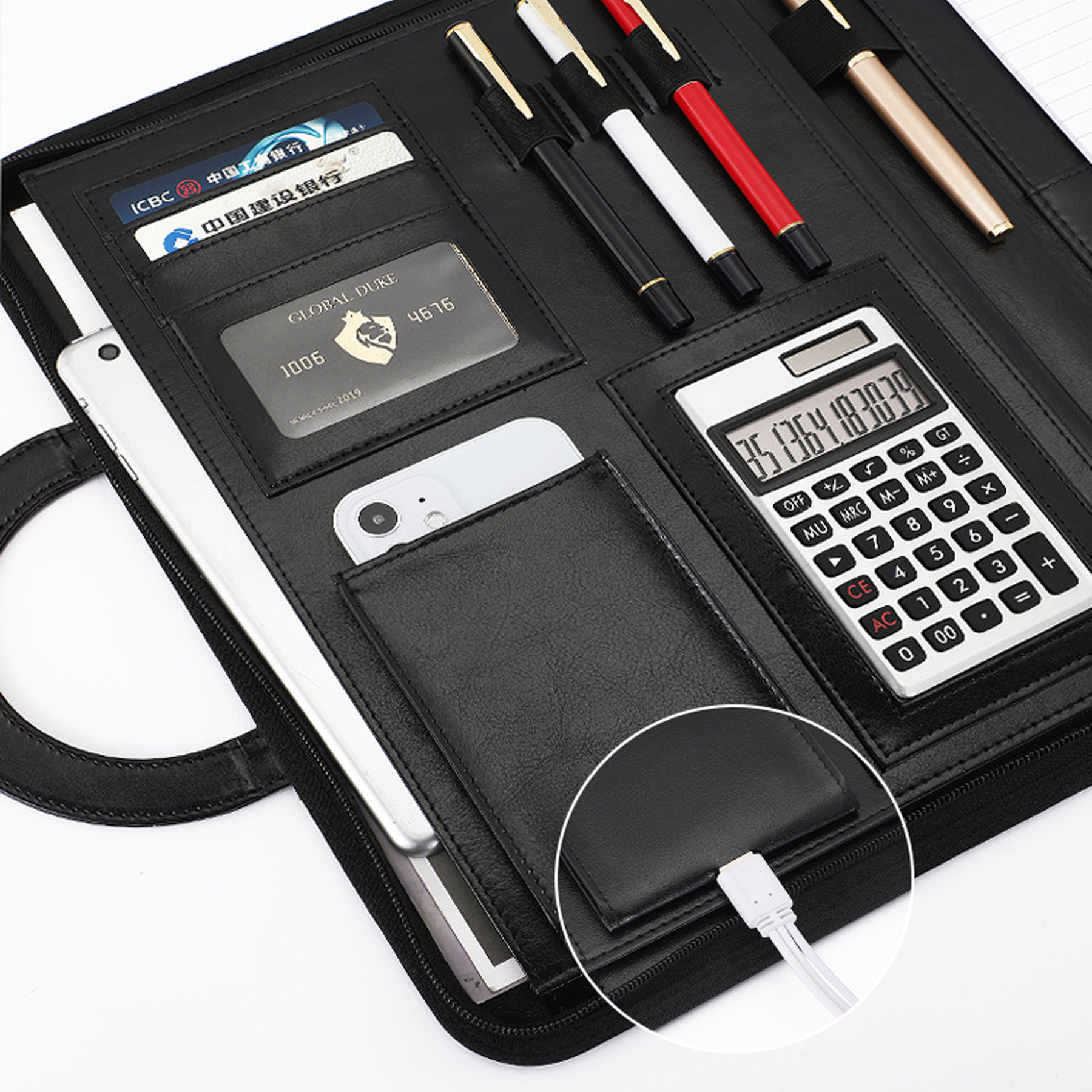 Leather Portfolio Organizer with Handle and Clipboard 5
