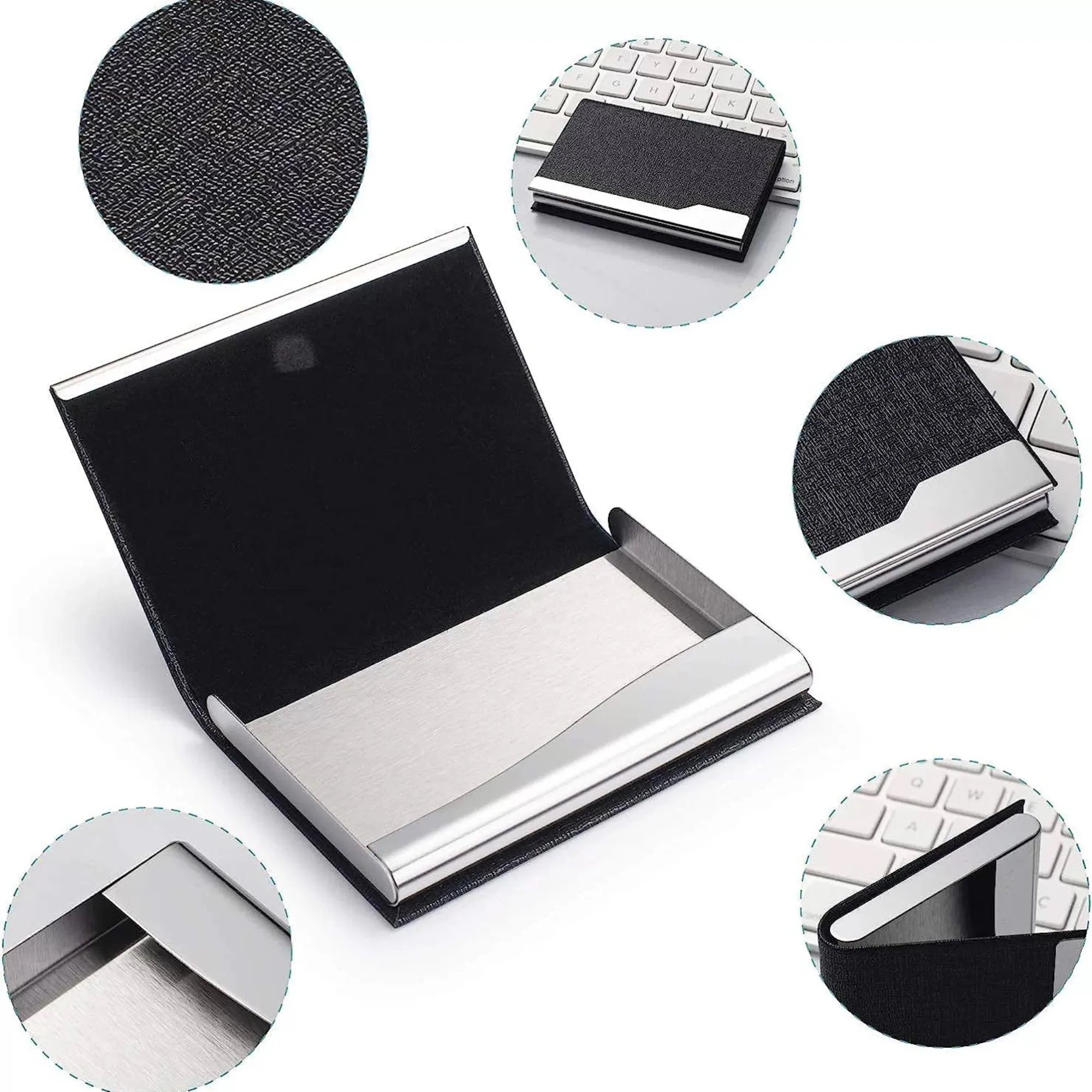 Customized PU Leather Metal Business Card Holder 4
