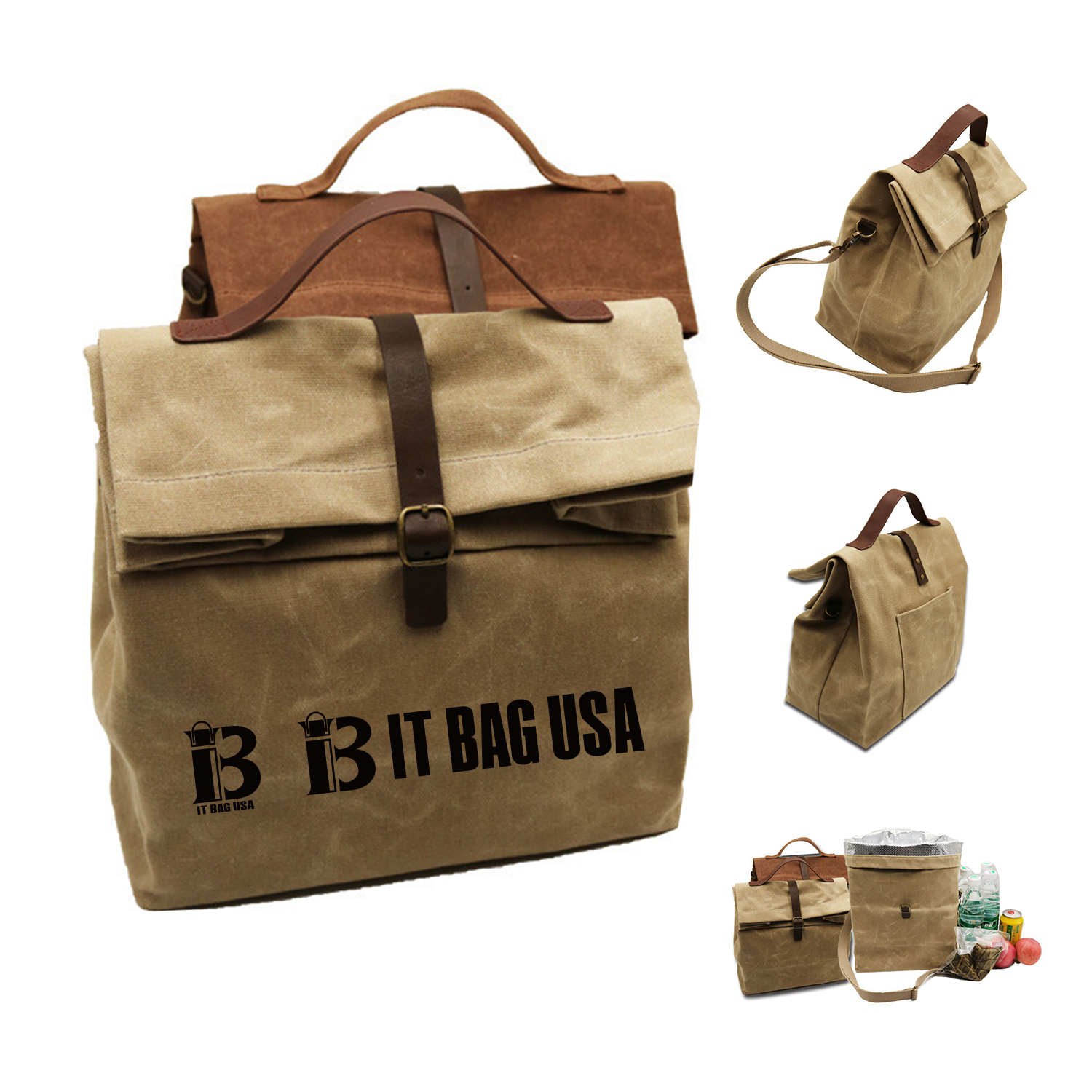 Waxed Canvas Lunch Bag Reusable Insulated Tote 1