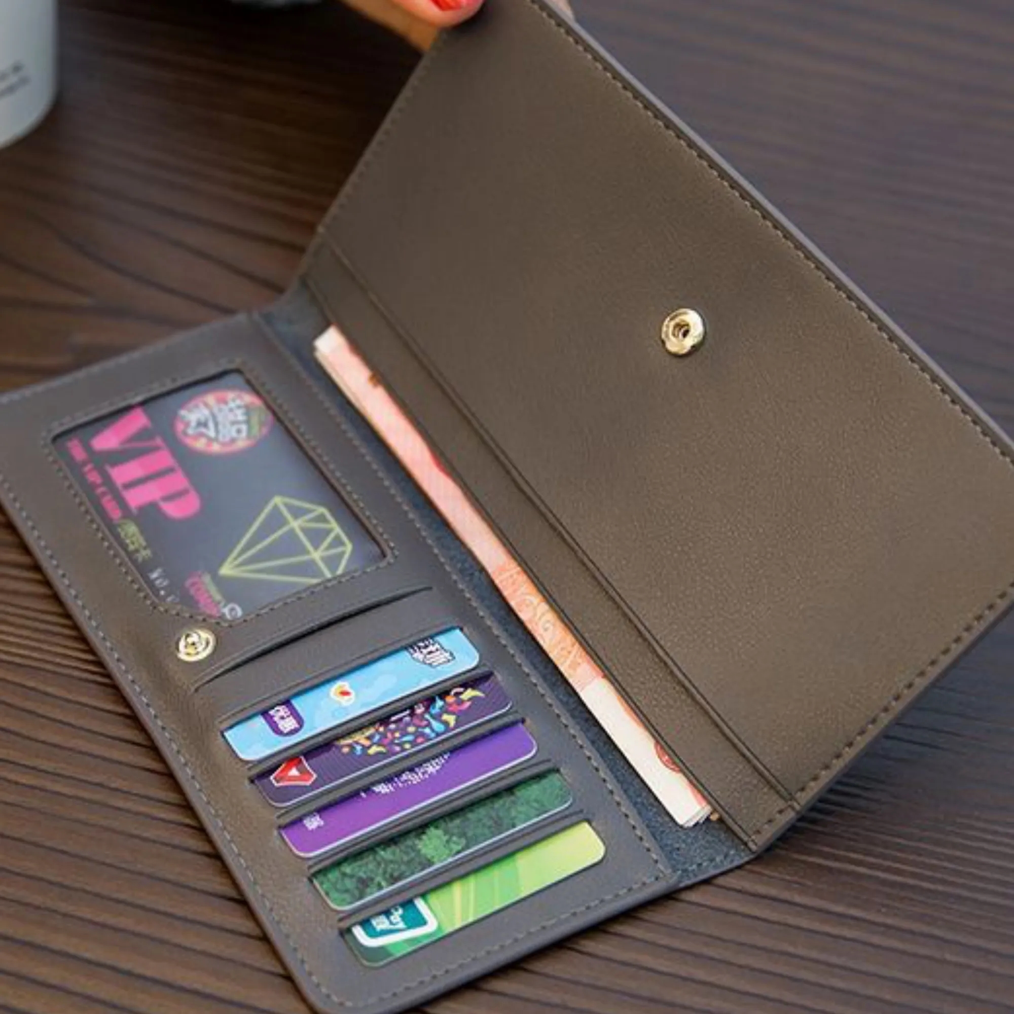Women's Slim Leather Bifold Wallet Multiple Long Card Holder 2
