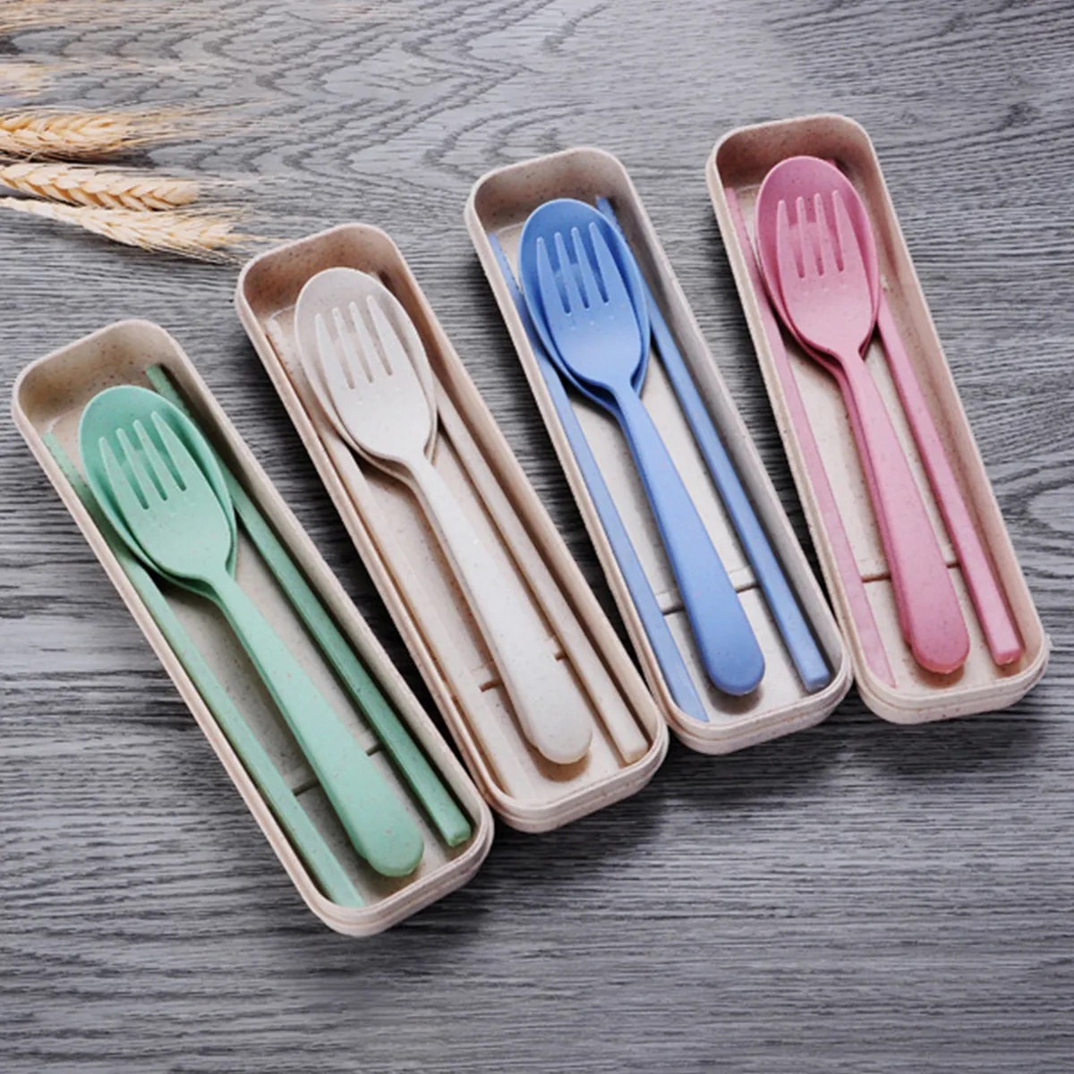 Travel Portable Anti-Crushed Wheat Cutlery Three-Piece Set 5