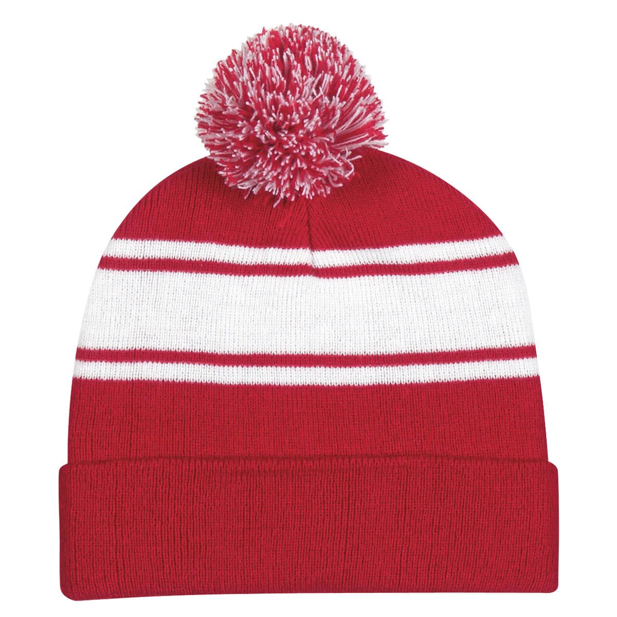 Two-Tone Knit Pom Beanie With Cuff 23