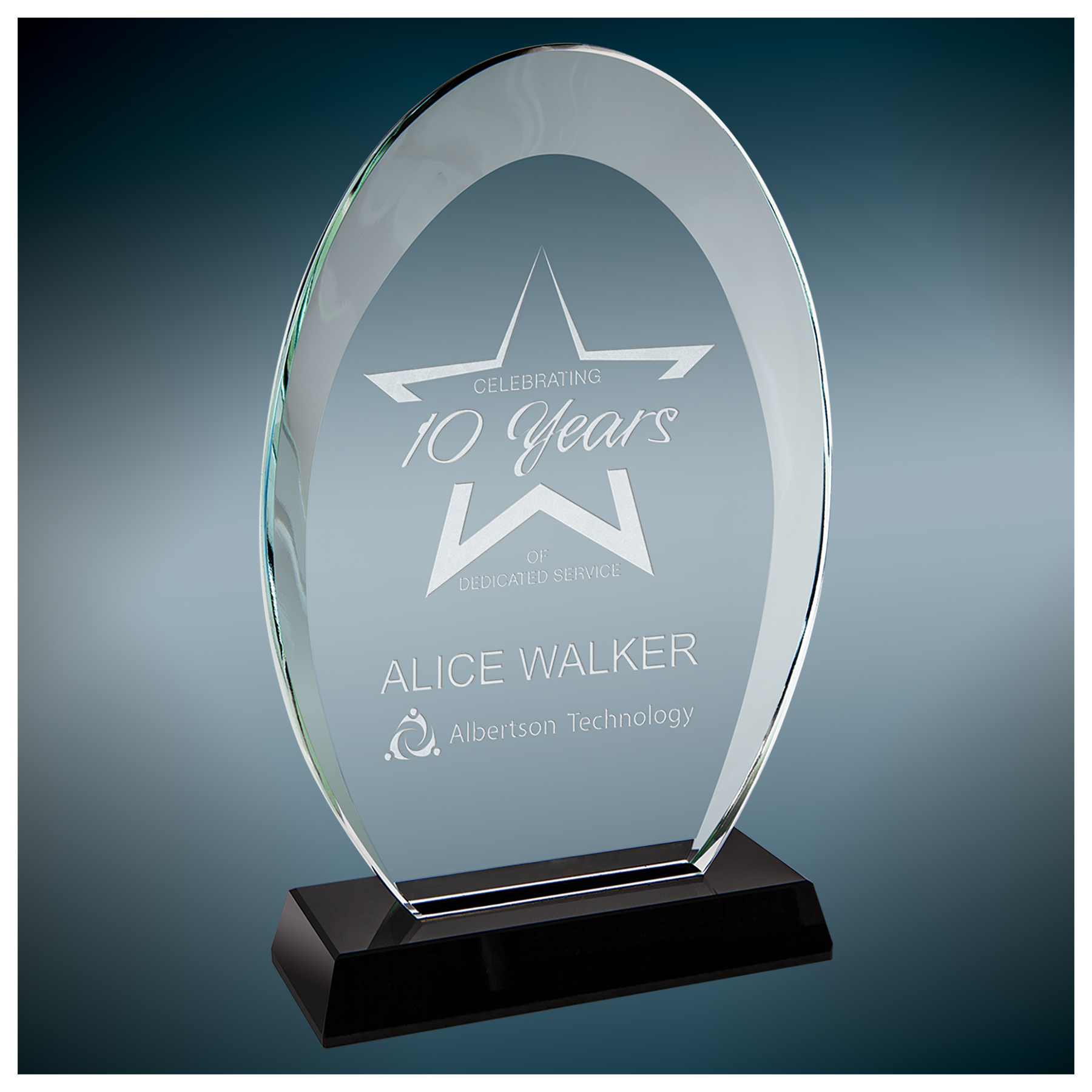 8" Oval Halo Glass Award w/Black Base 2
