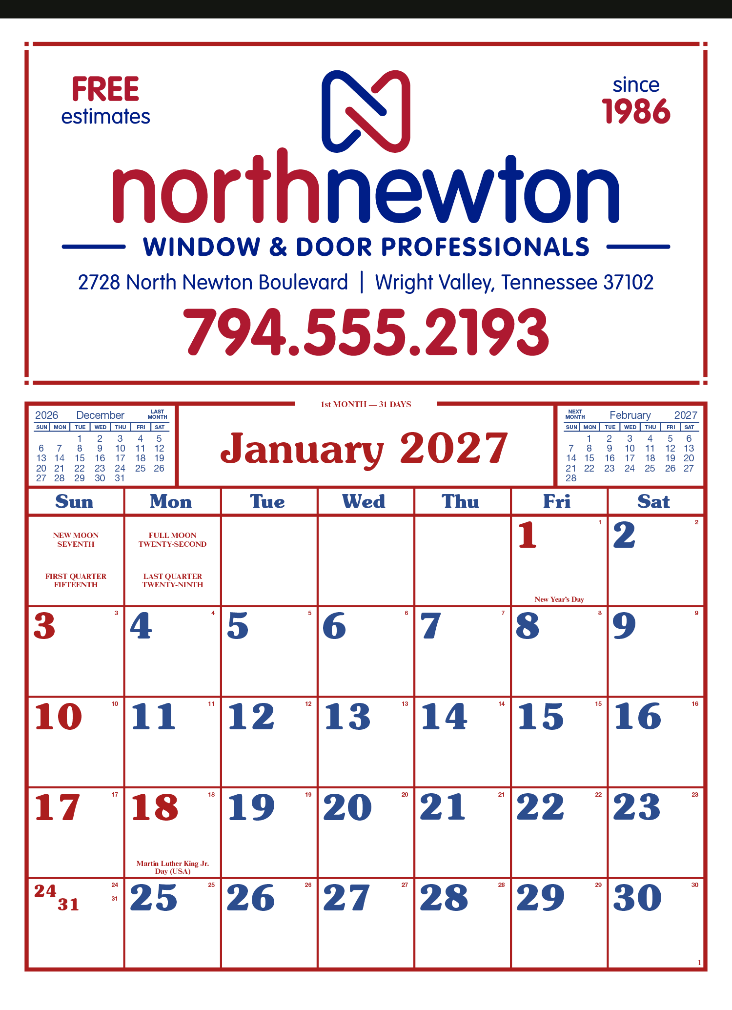 Skinner & Kennedy® Commercial 12-Sheet Calendar 15